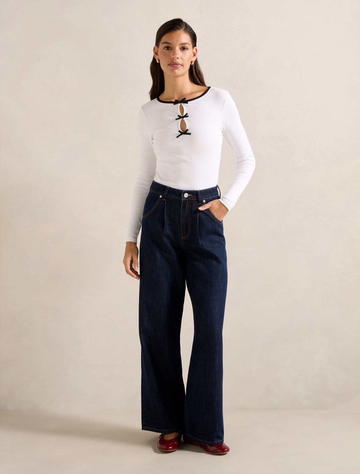 Bree Bow Front Long Sleeve Top Forever New