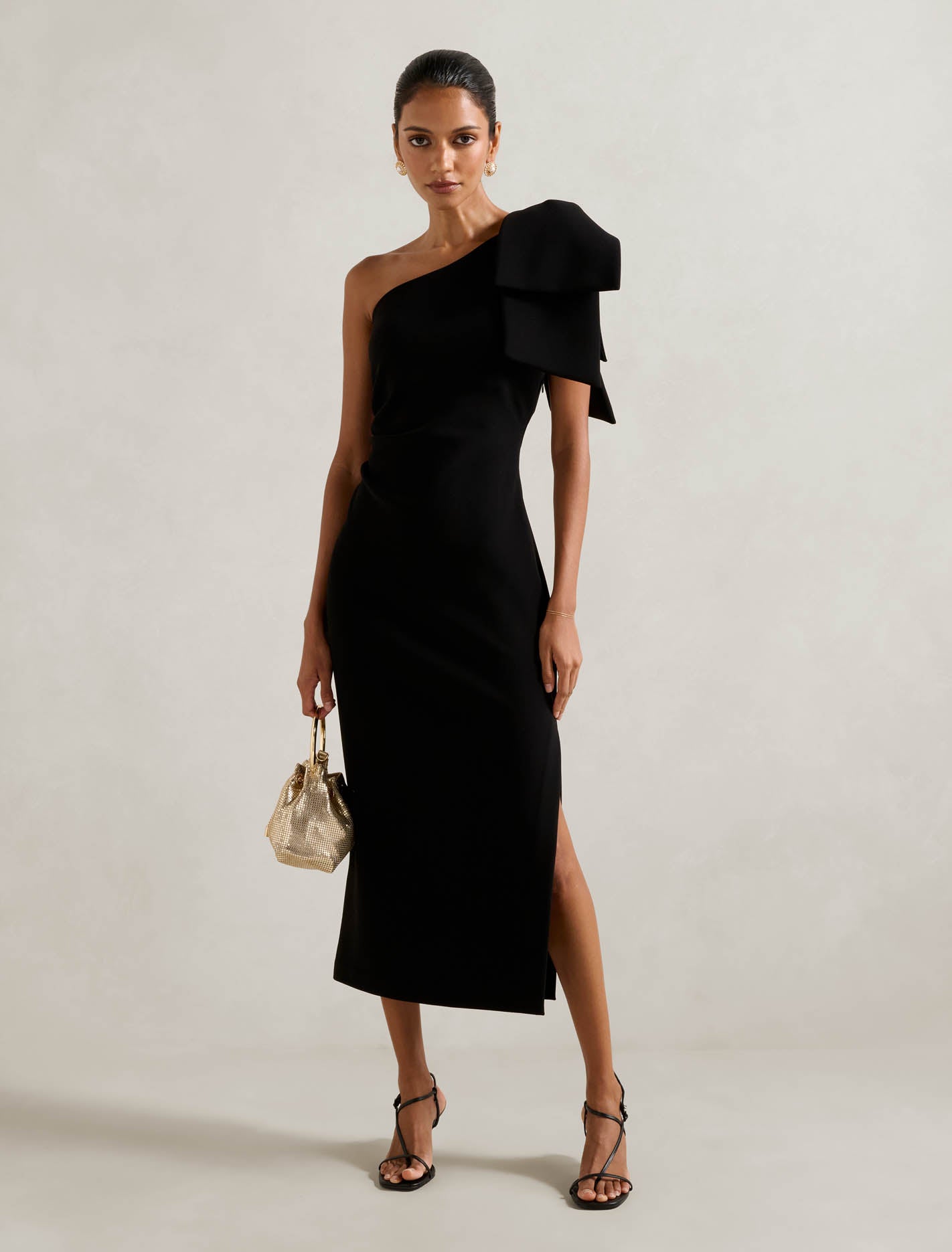 Lisa Petite One Shoulder Bow Dress Black Forever New