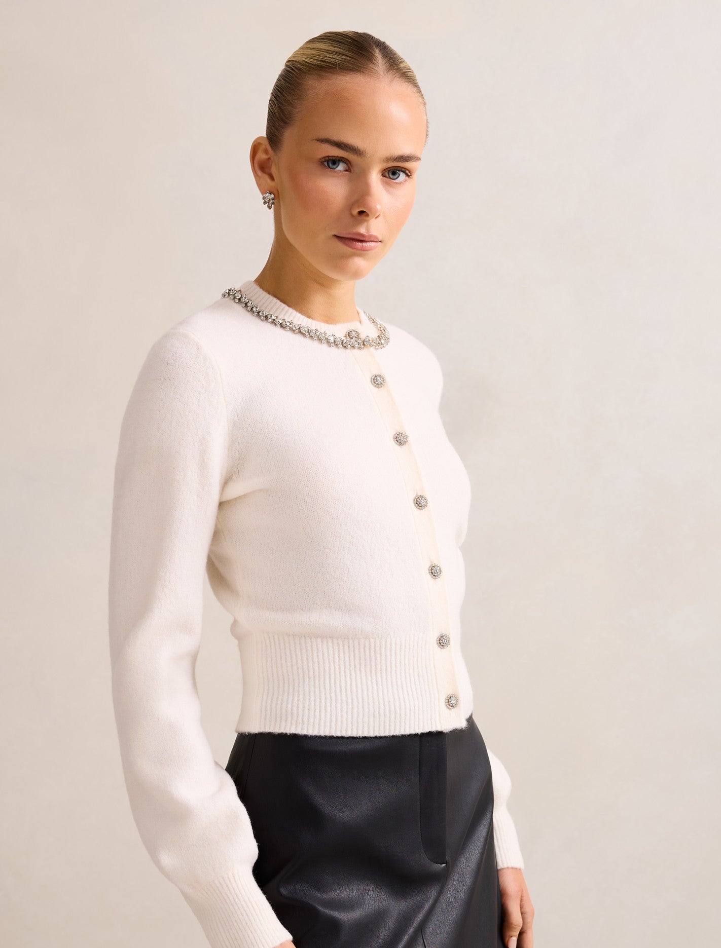 Elina Embellished Crew Neck Cardigan Forever New