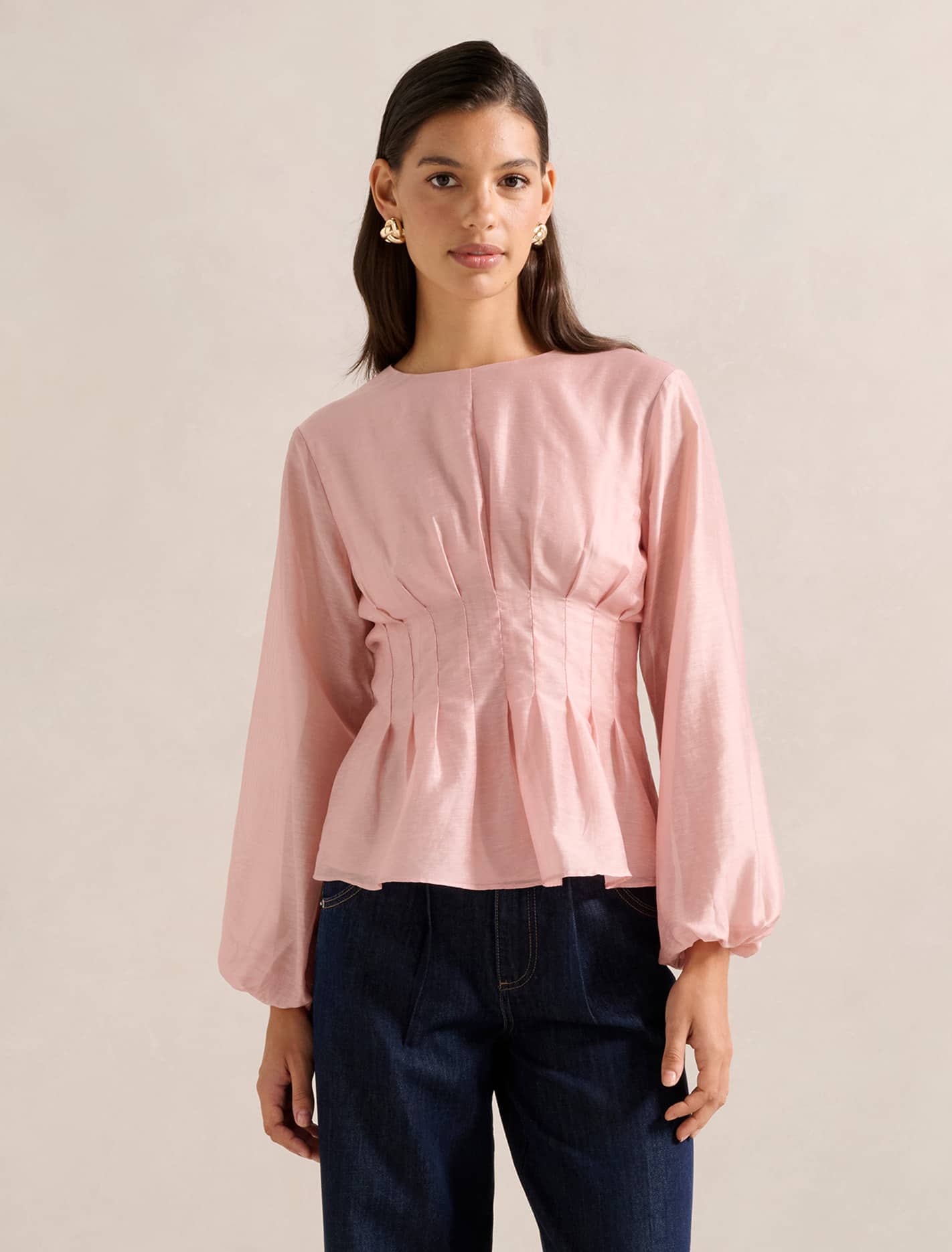 Bridget Tucked Blouse Soft Blush Forever New