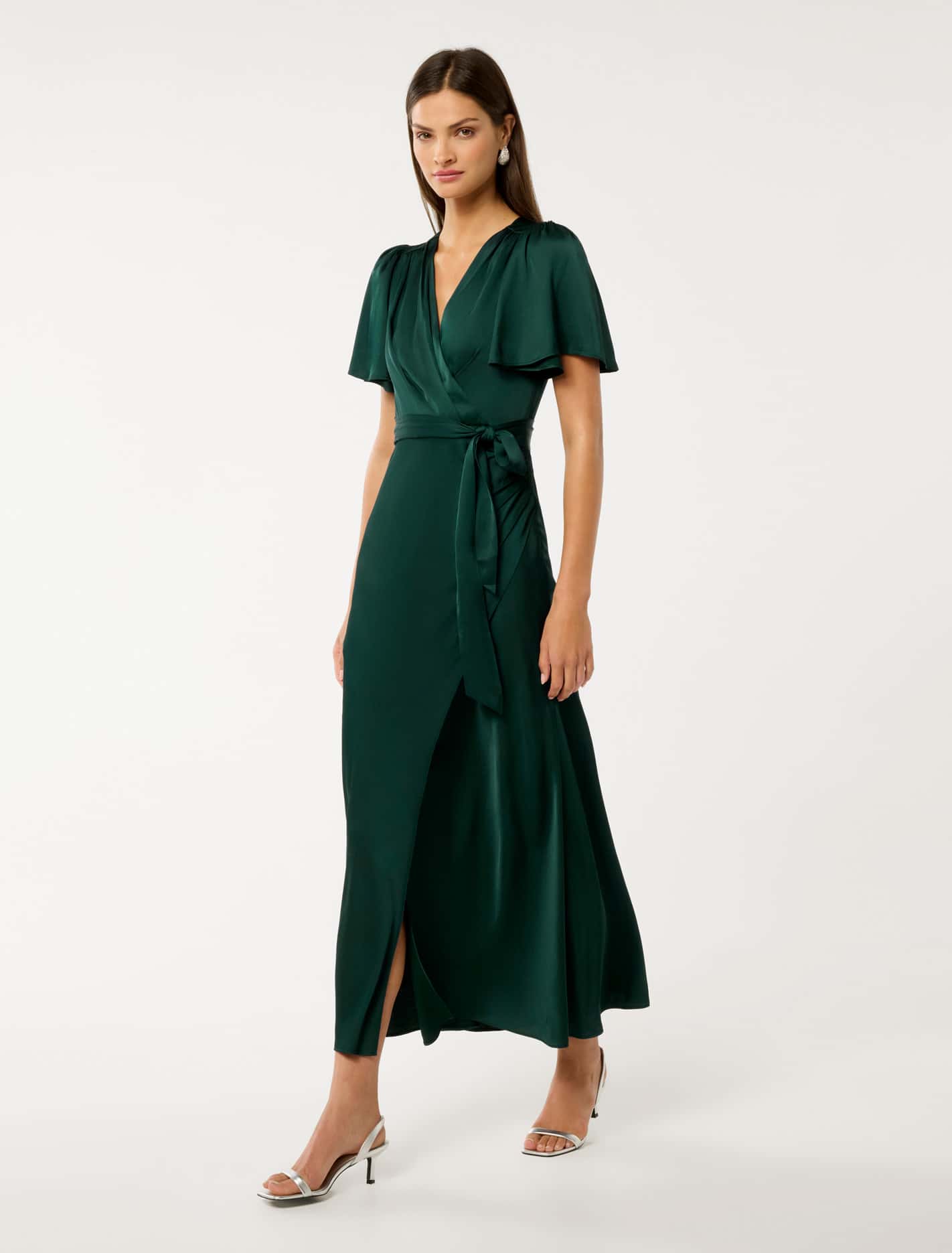 Chelsea Flutter Sleeve Satin Maxi Dress Forever New