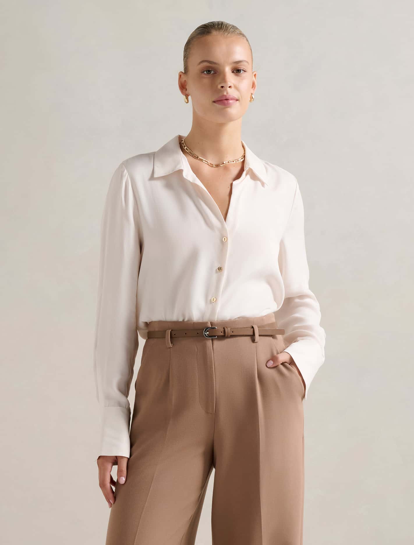 Bonnie Cupro Shirt Bone Forever New