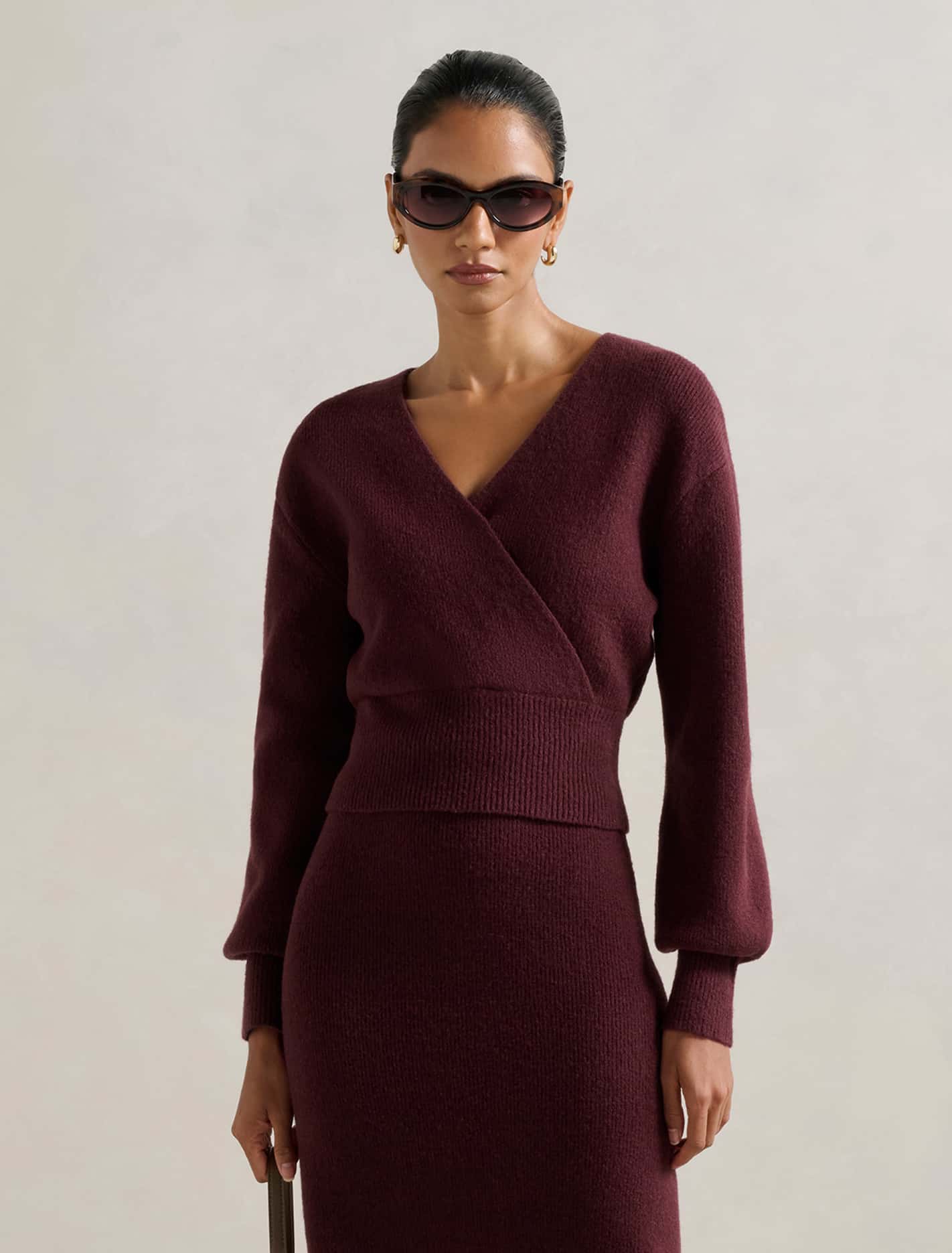 Sloane Petite Wrap Knit Sweater Mulled Wine Forever New