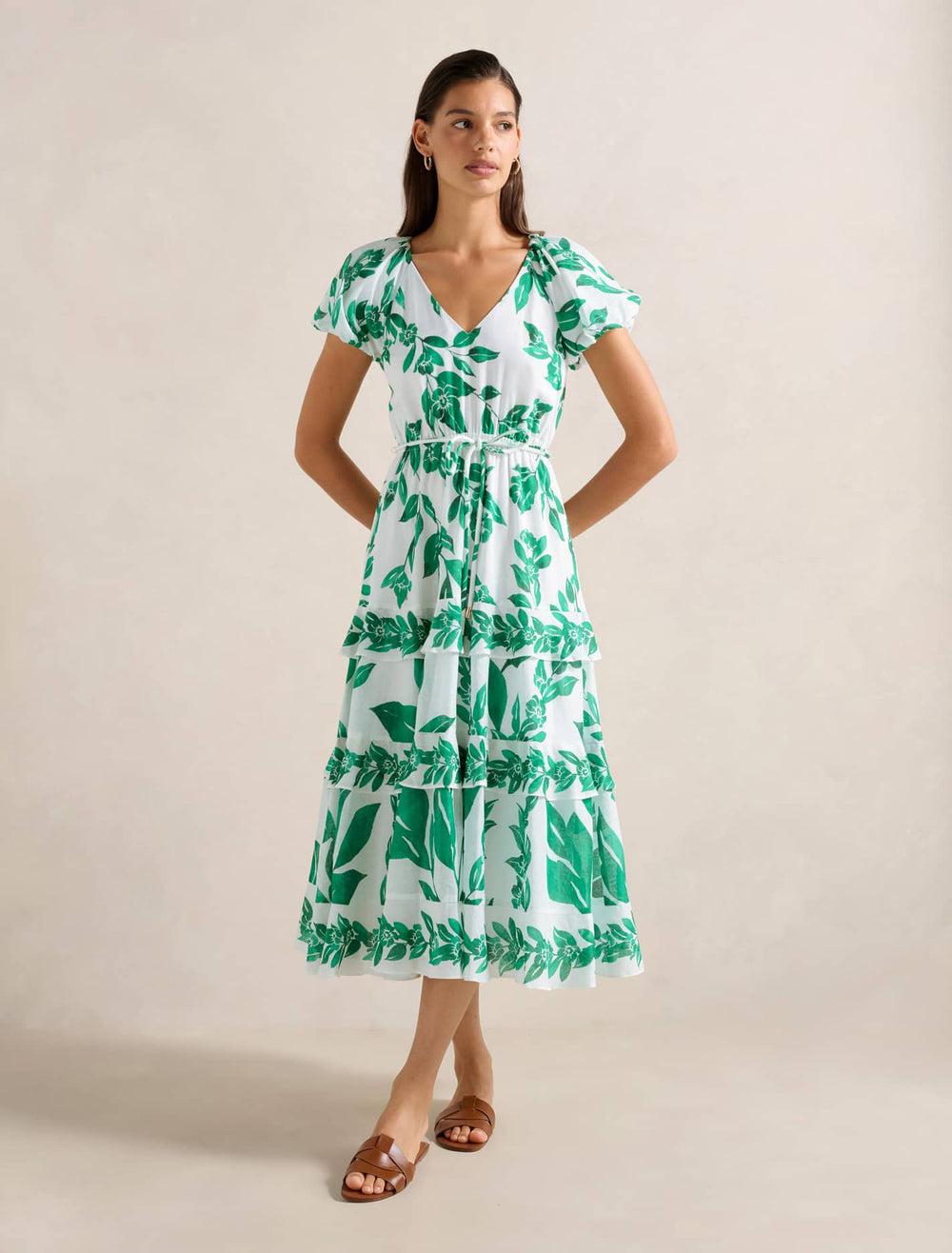 Iris Tiered Ruffle Midi Dress Mint Lantana Floral | Forever New