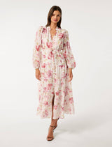 Jessie Button Down Midi Dress Blush Lyell Floral Forever New