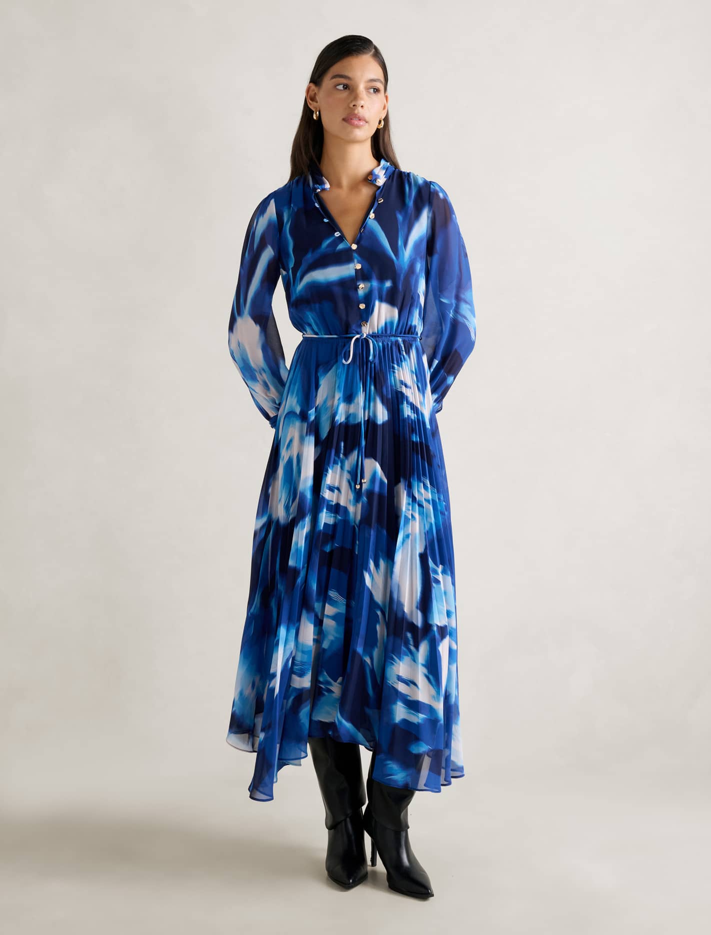 Annabel Button Through Midi Dress Blue Odella Floral Forever New