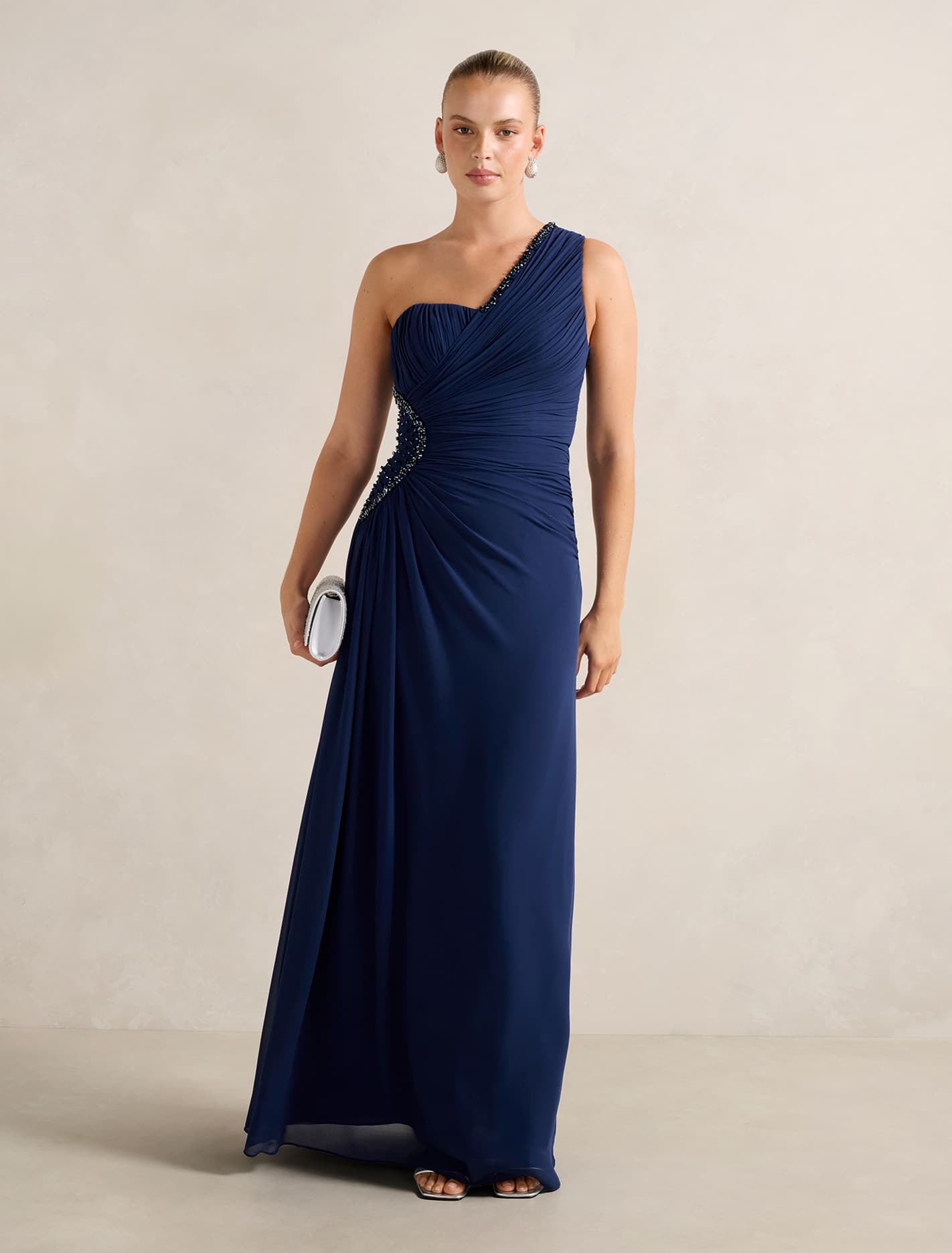 Leonie Asym Beaded Dress Navy Forever New