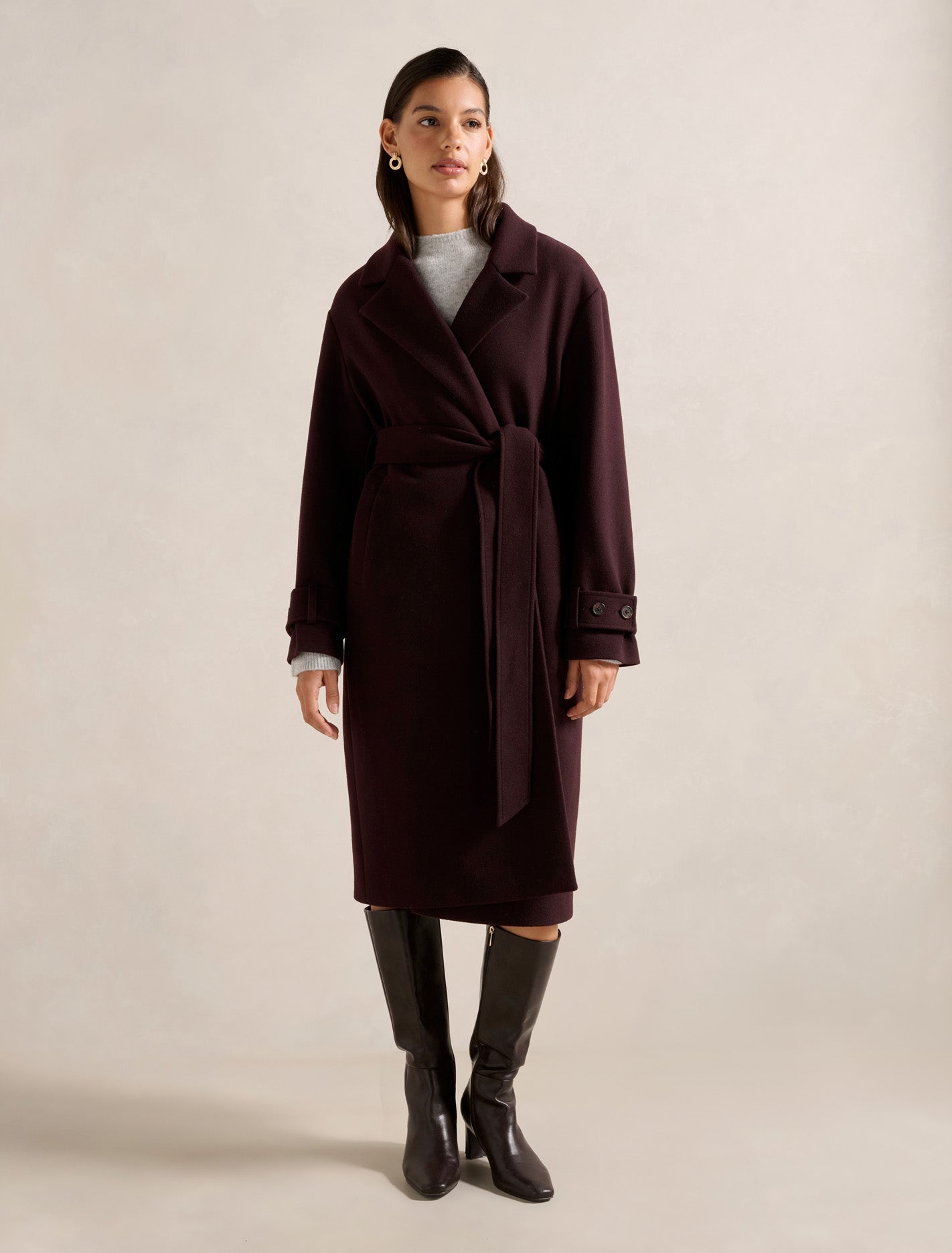 Heidi Double Breasted Wrap Coat Deep Plum Forever New