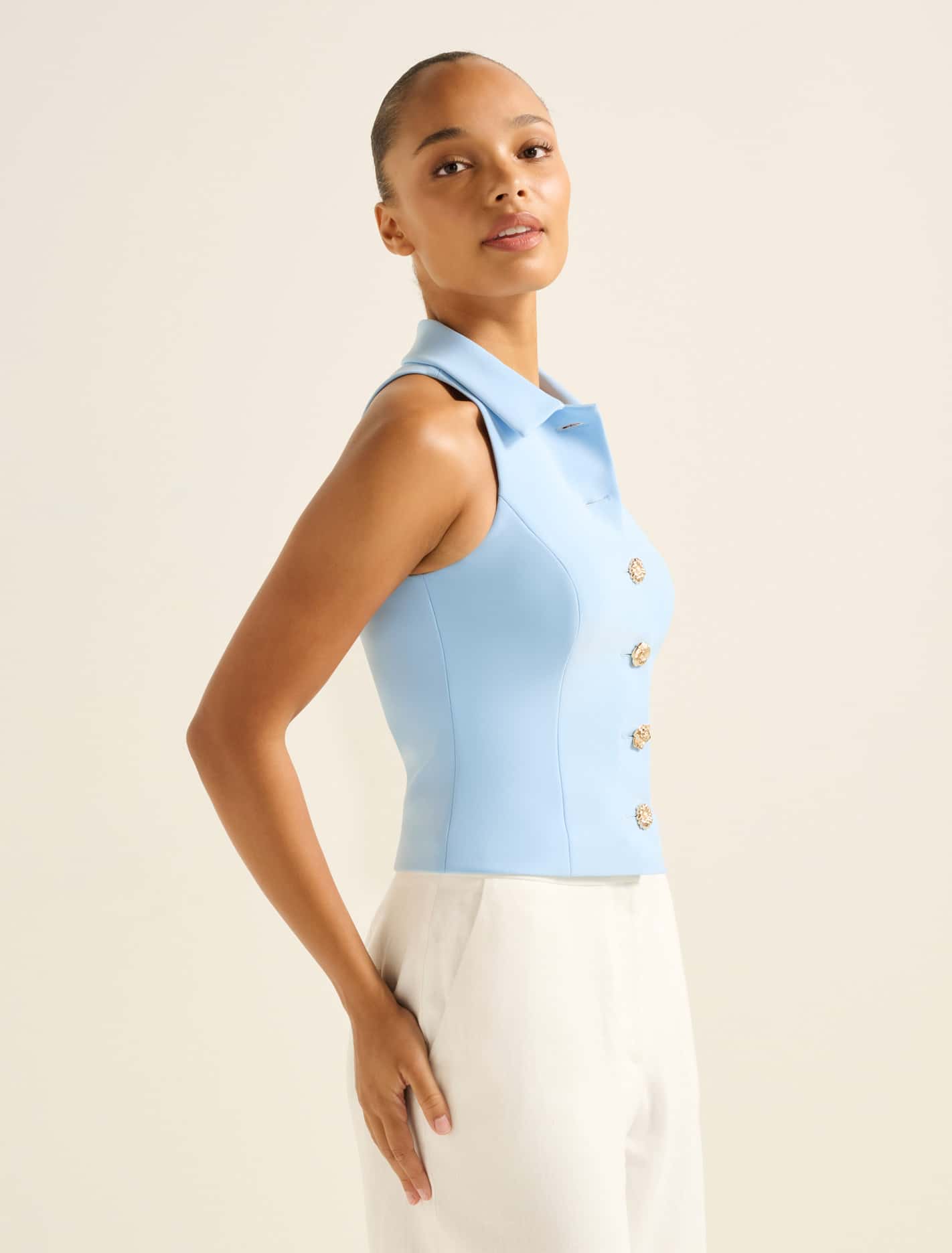 Tilly Button Detail Halter Top Forever New