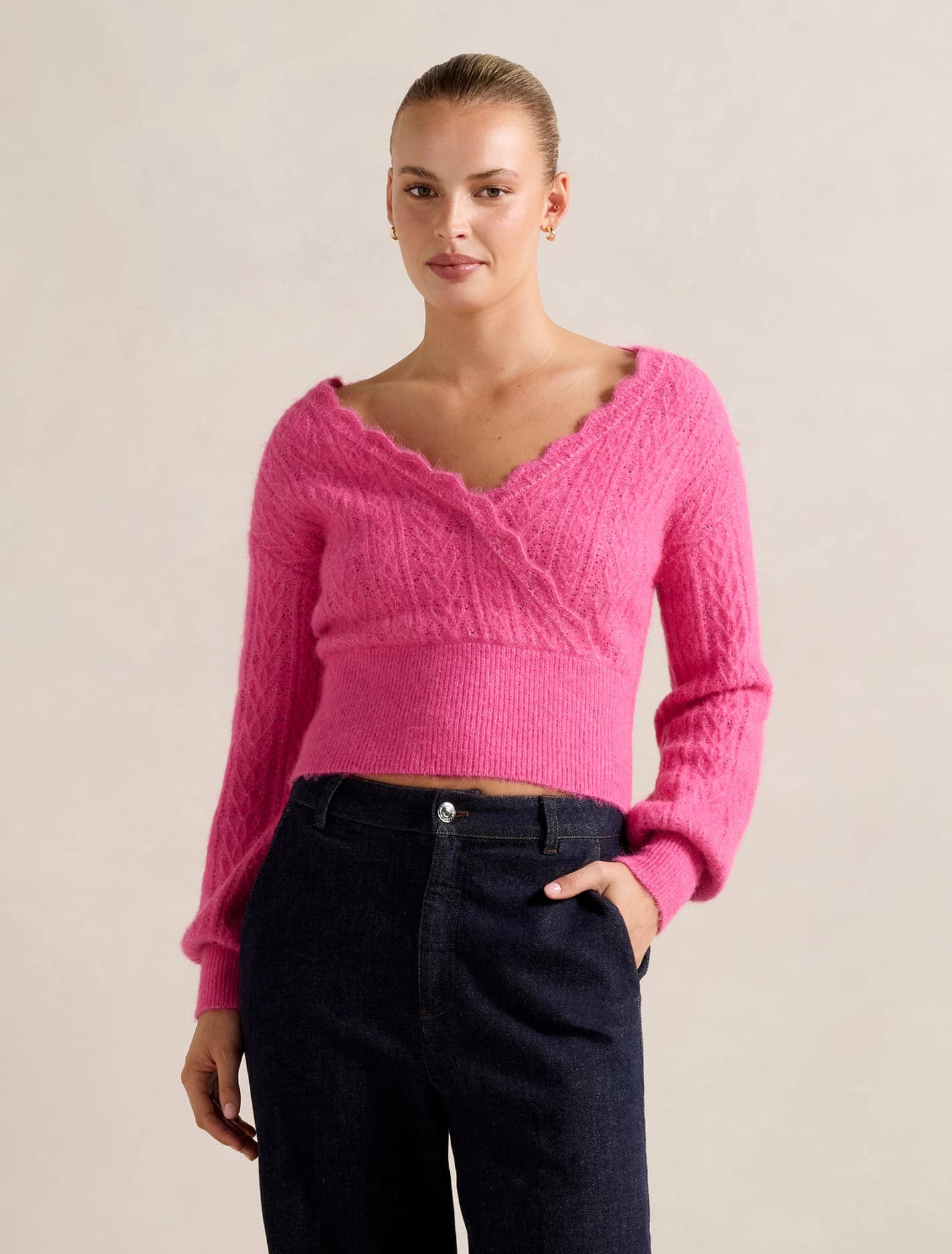 Kylie Stitch Wrap Sweater Pink Forever New