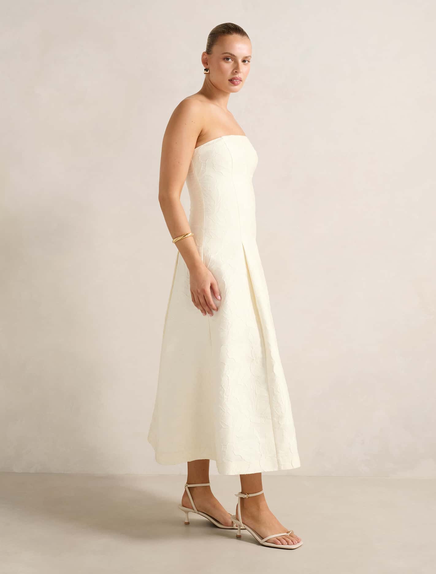 Lottie Strapless Jacquard Midi Dress Forever New
