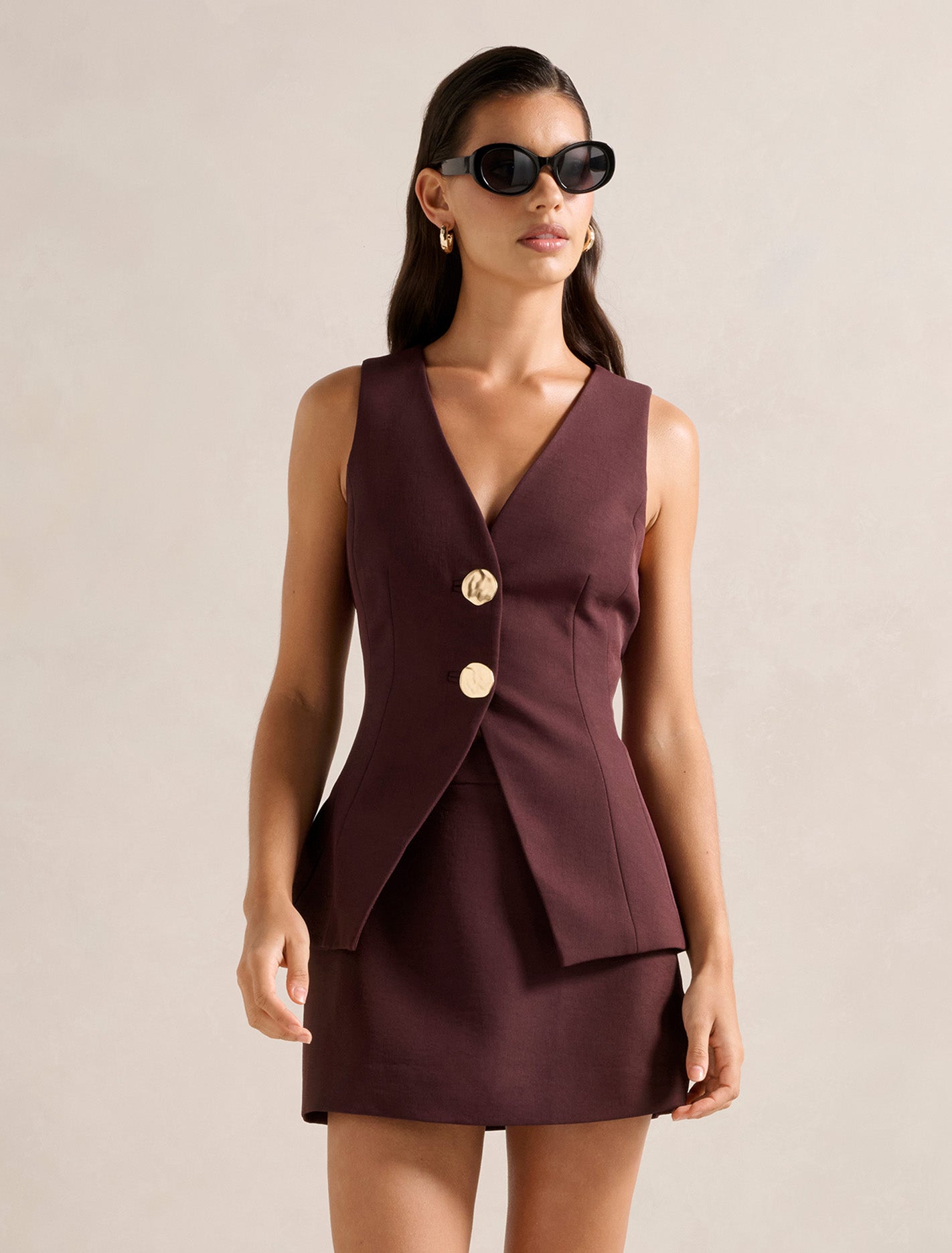 Winnie Longline Waistcoat Burgundy Rose Co-Ord Forever New