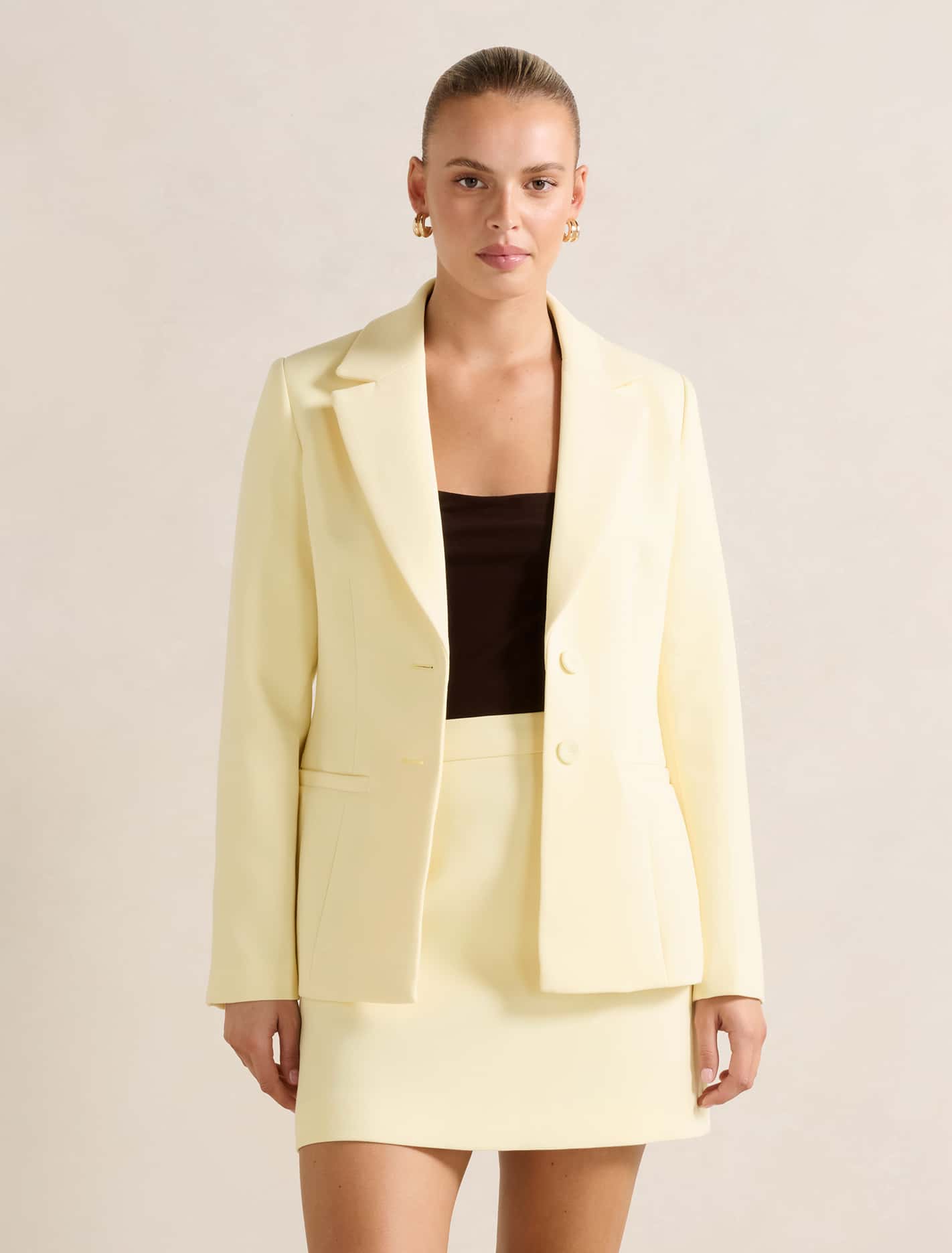 Lee Nipped Waist Blazer Pale Yellow Suit Forever New
