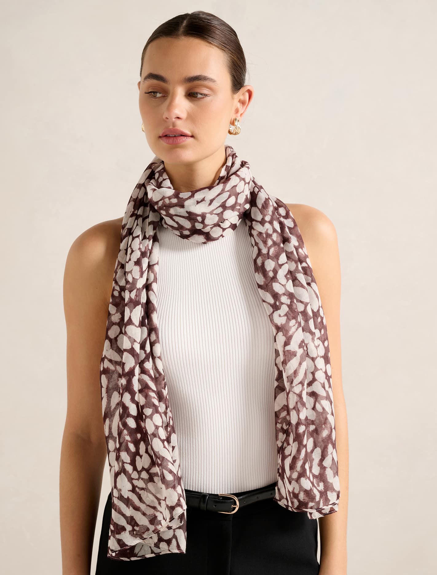 Sally Printed Lightweight Scarf 0 Chocolate White Forever New