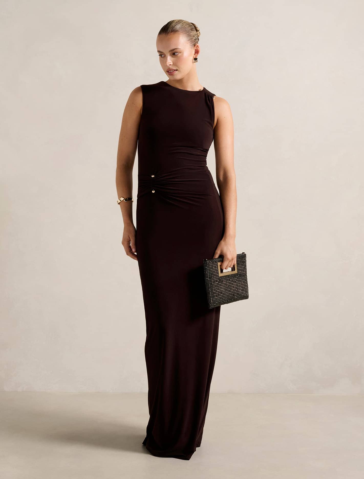 Jess Hardware Bodycon Maxi Dress Dark Chocolate Forever New