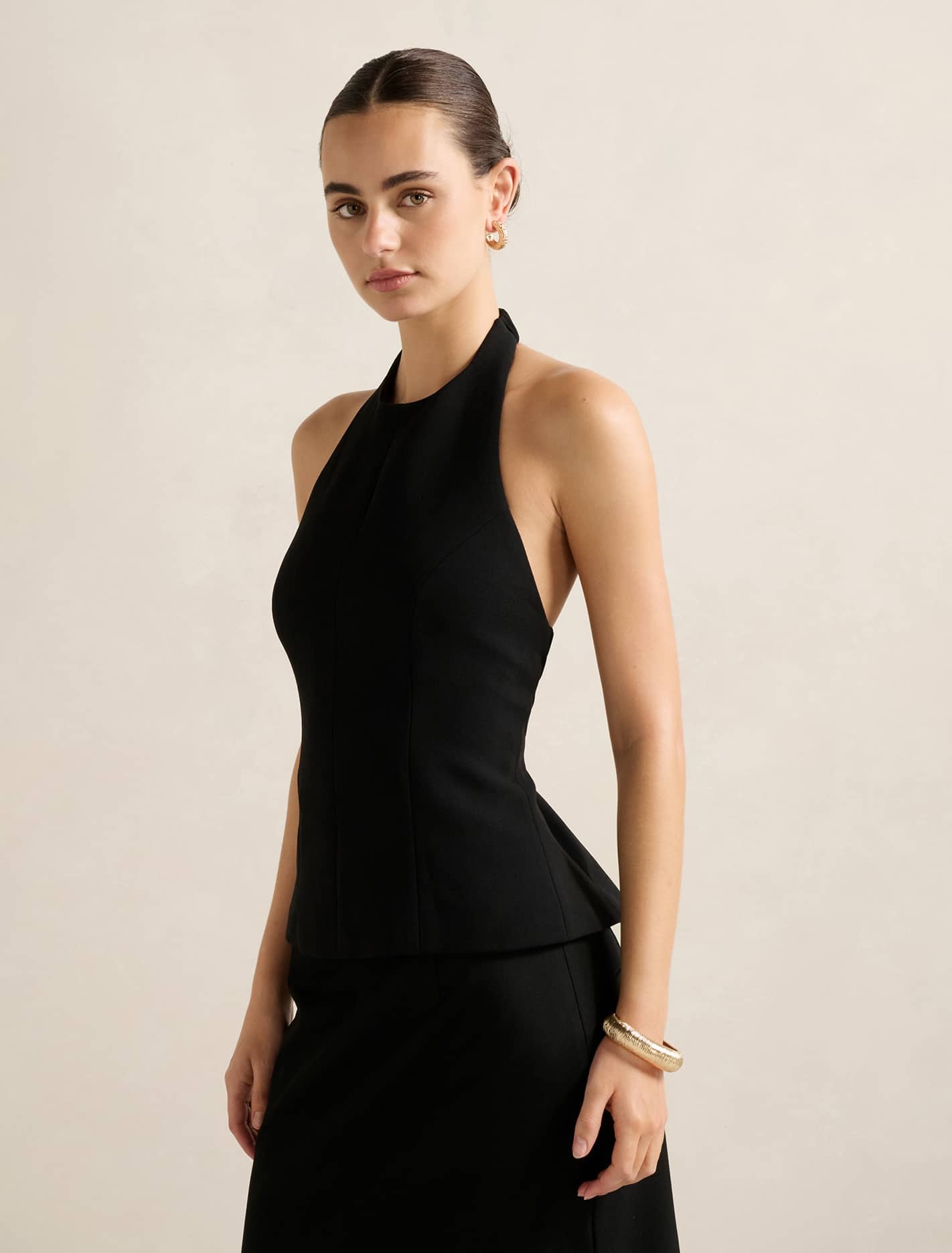 Kate Peplum Halter Top Black Forever New