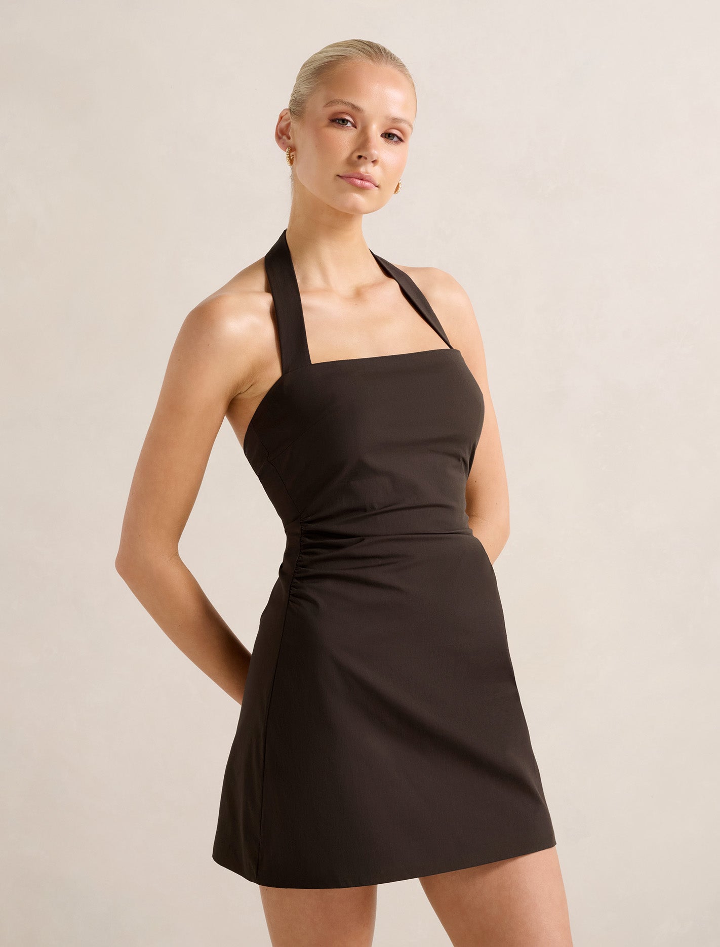 Imogen Stretch Cotton Halter Mini Dress Forever New