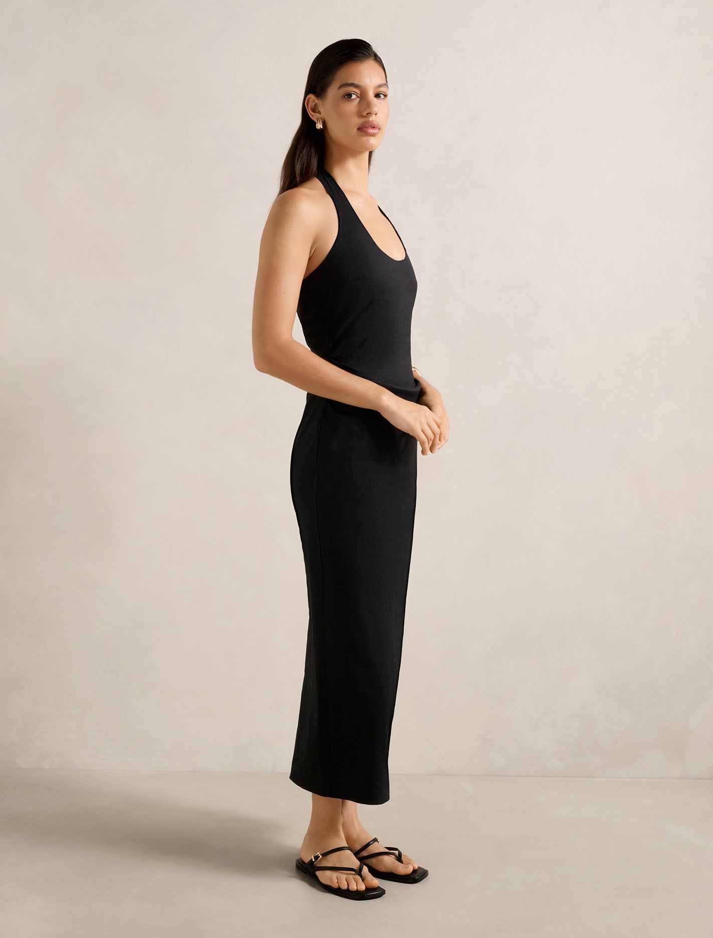 Esmee U-Neck Stretch Linen Midi Dress Forever New