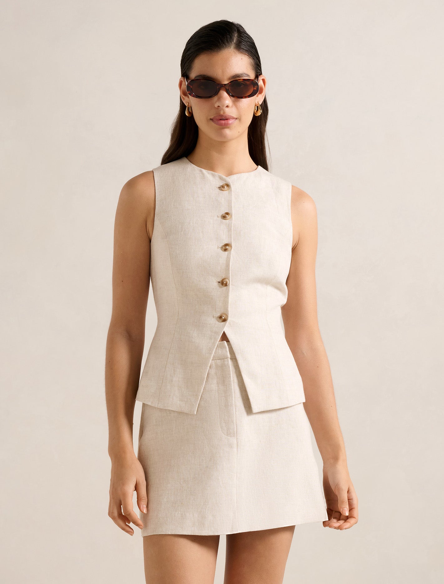 Carla Linen Waistcoat Neutral Set Forever New