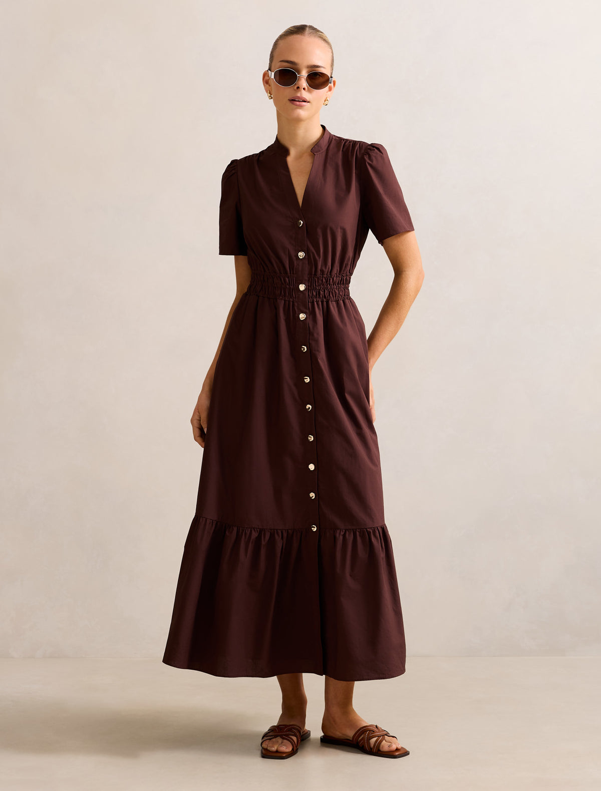 Eleanor Button Down Midi Dress Chocolate Forever New