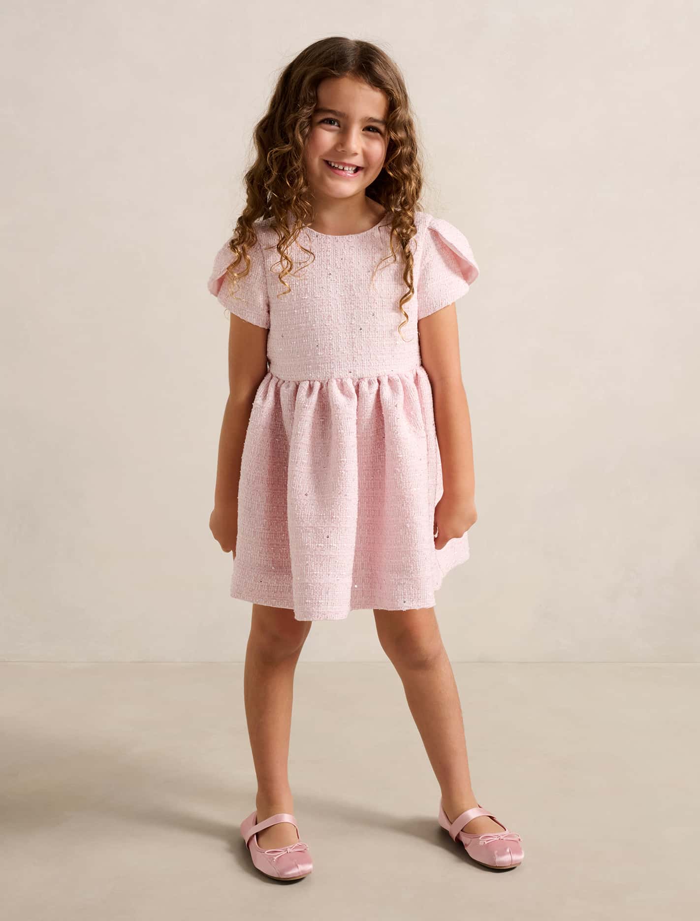 Lowri Girls Tulip Sleeve Tweed Dress Forever New