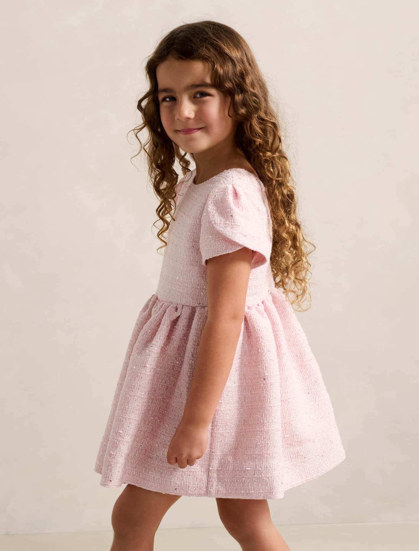 Lowri Girls Tulip Sleeve Tweed Dress Forever New