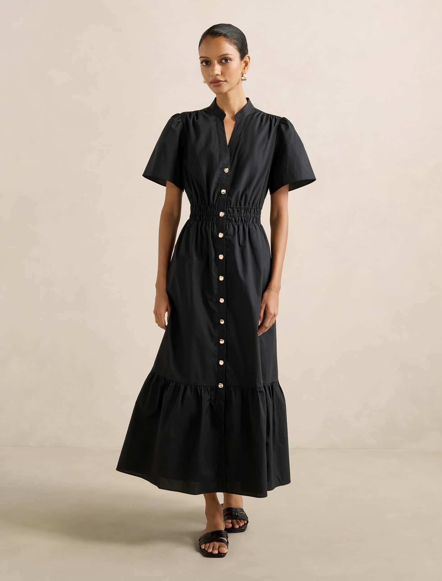 Eleanor Petite Button Down Midi Dress Black Forever New