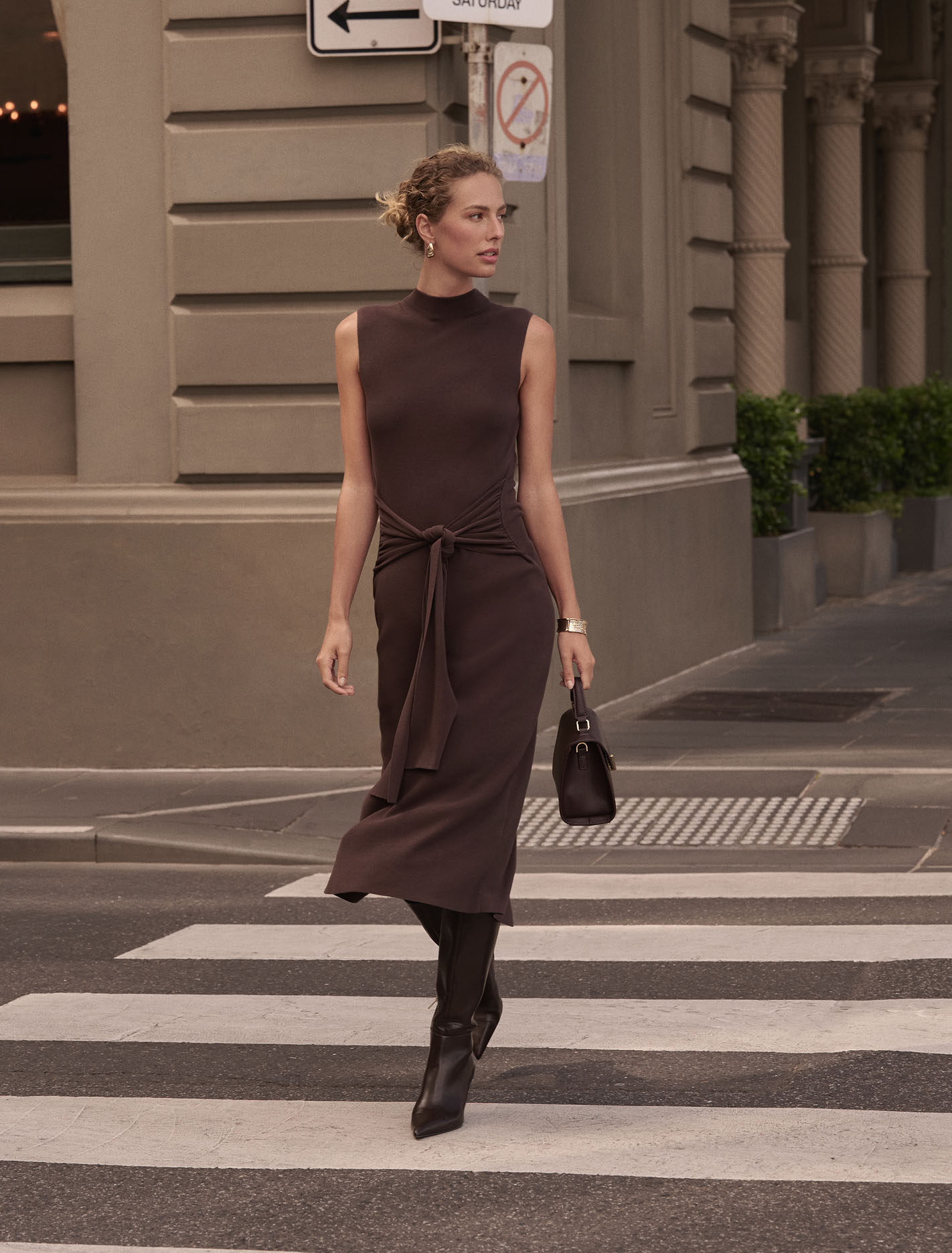 Margot Wrap Detail Knit Midi Dress Mocha | Forever New