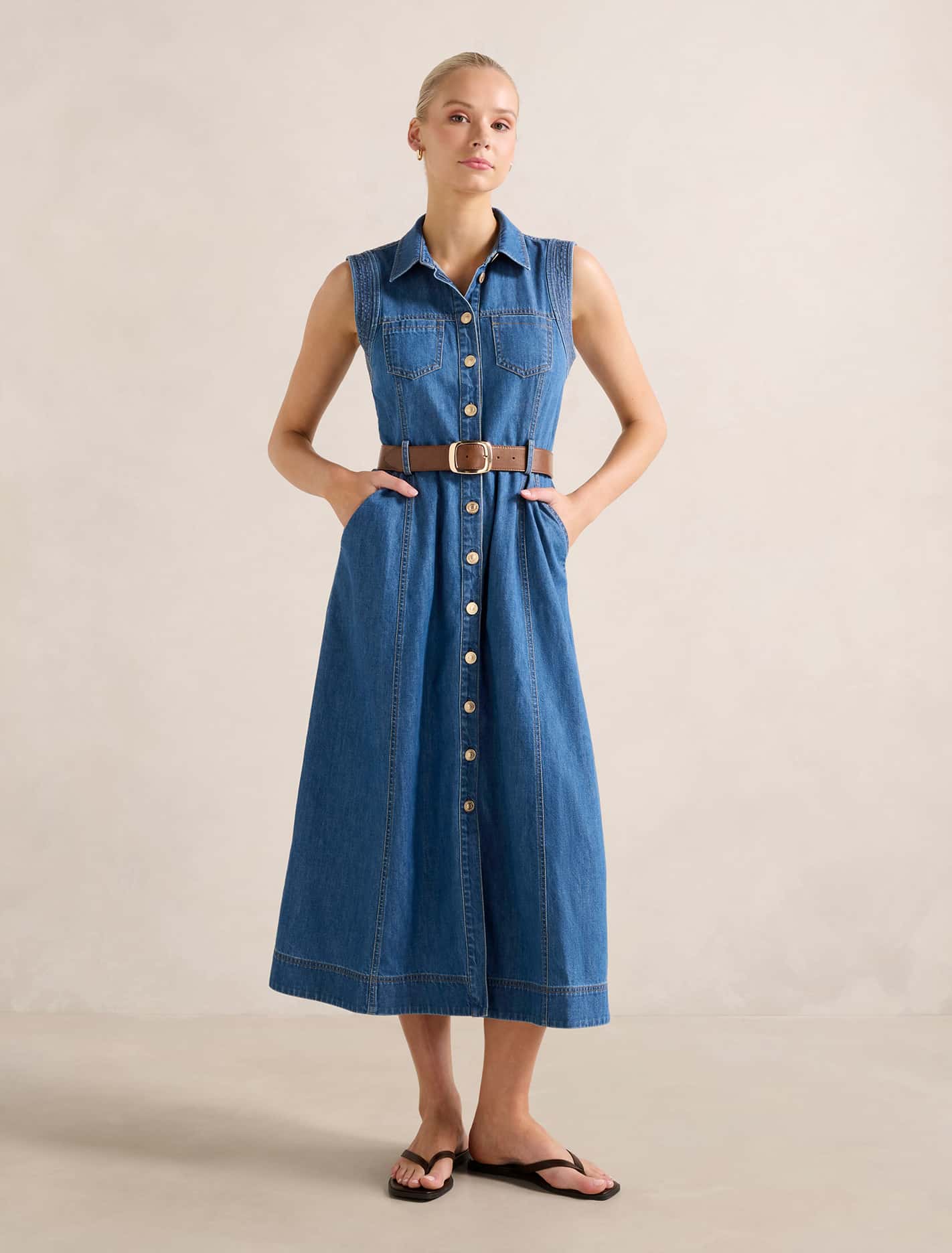 Annalee Sleeveless Shirt Dress Mid Wash Forever New