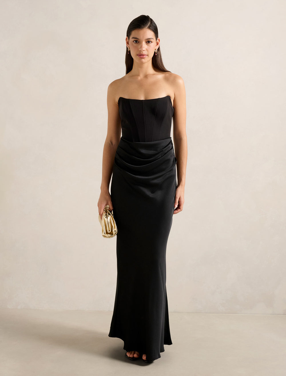 Isra Drape Strapless Maxi Dress Black