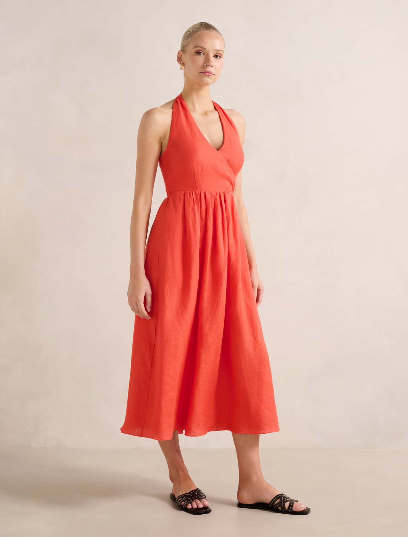 Lilian Wrap Linen Halter Midi Dress Forever New
