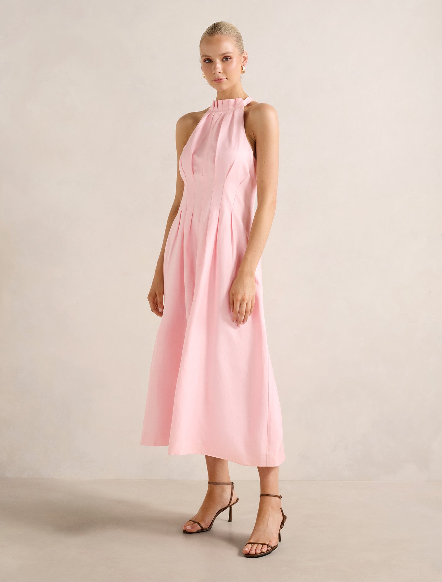 Miller Pleat Halter Midi Dress Forever New