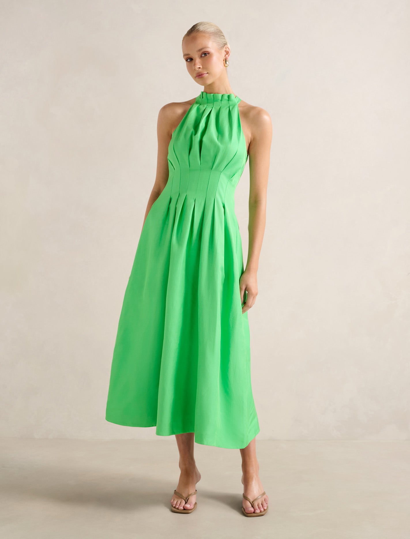Miller Pleat Halter Midi Dress Shamrock Forever New