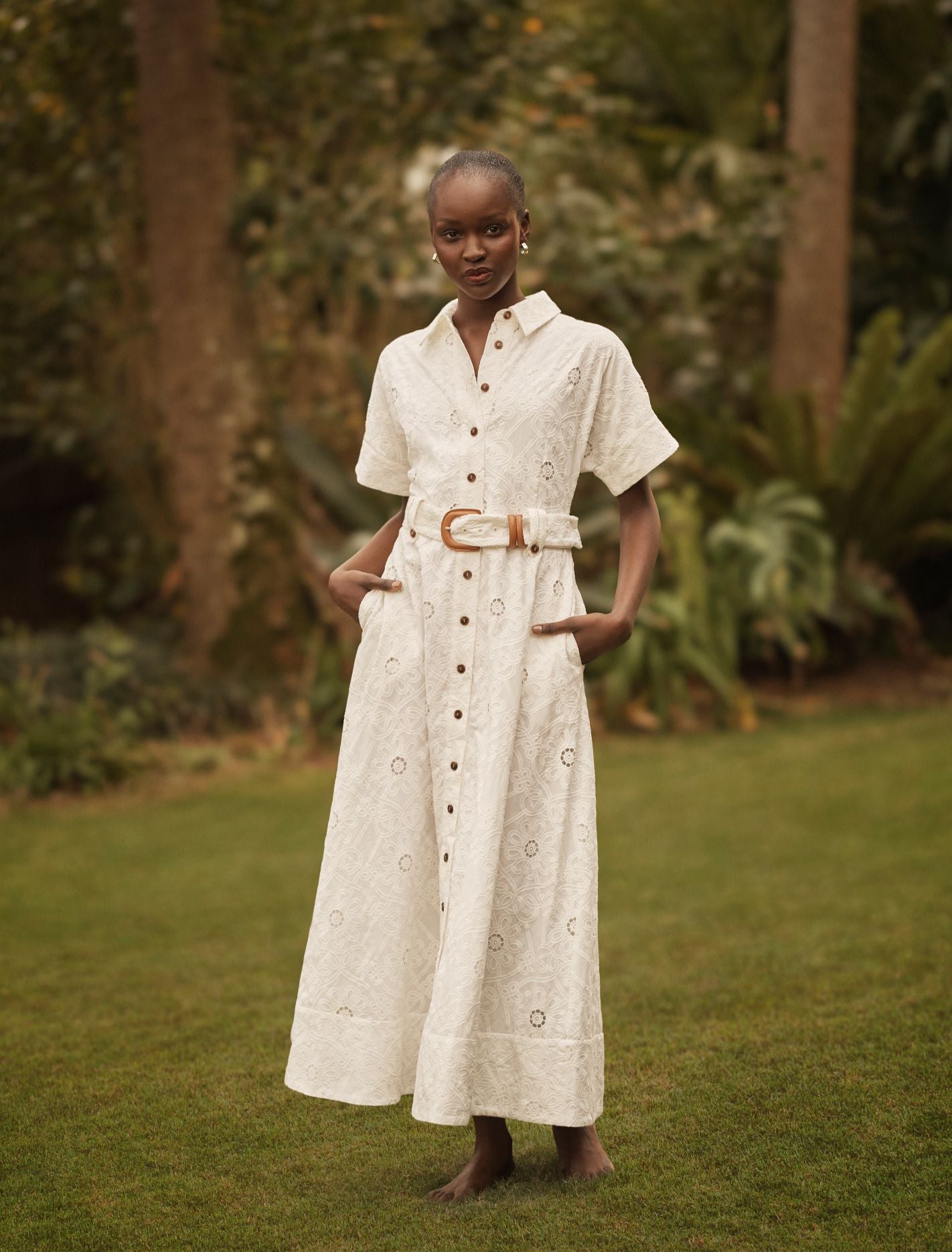Valeria Broderie Midi Dress Porcelain | Forever New