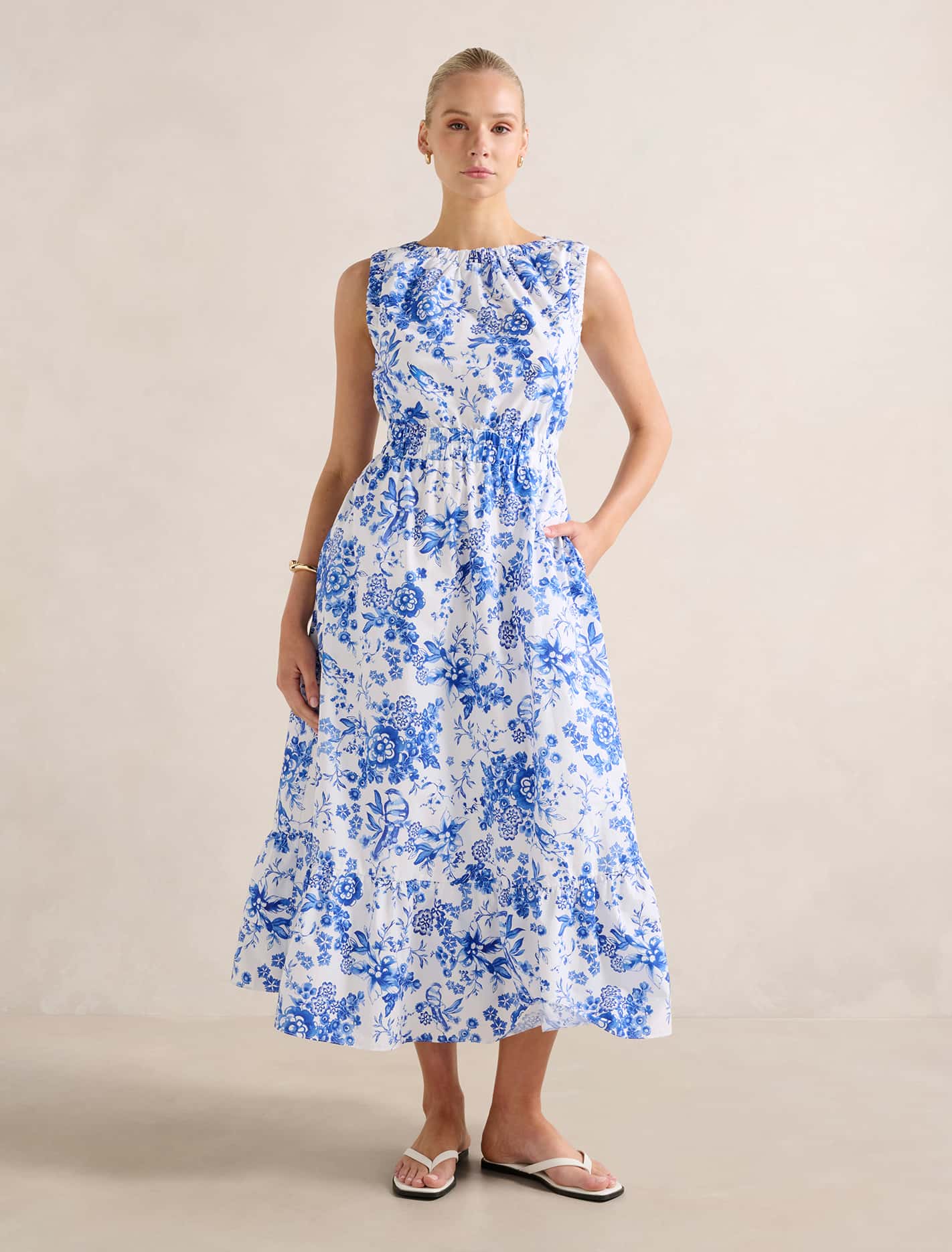 Bella Shirred Cotton Midi Dress Kenai Ditsy Forever New