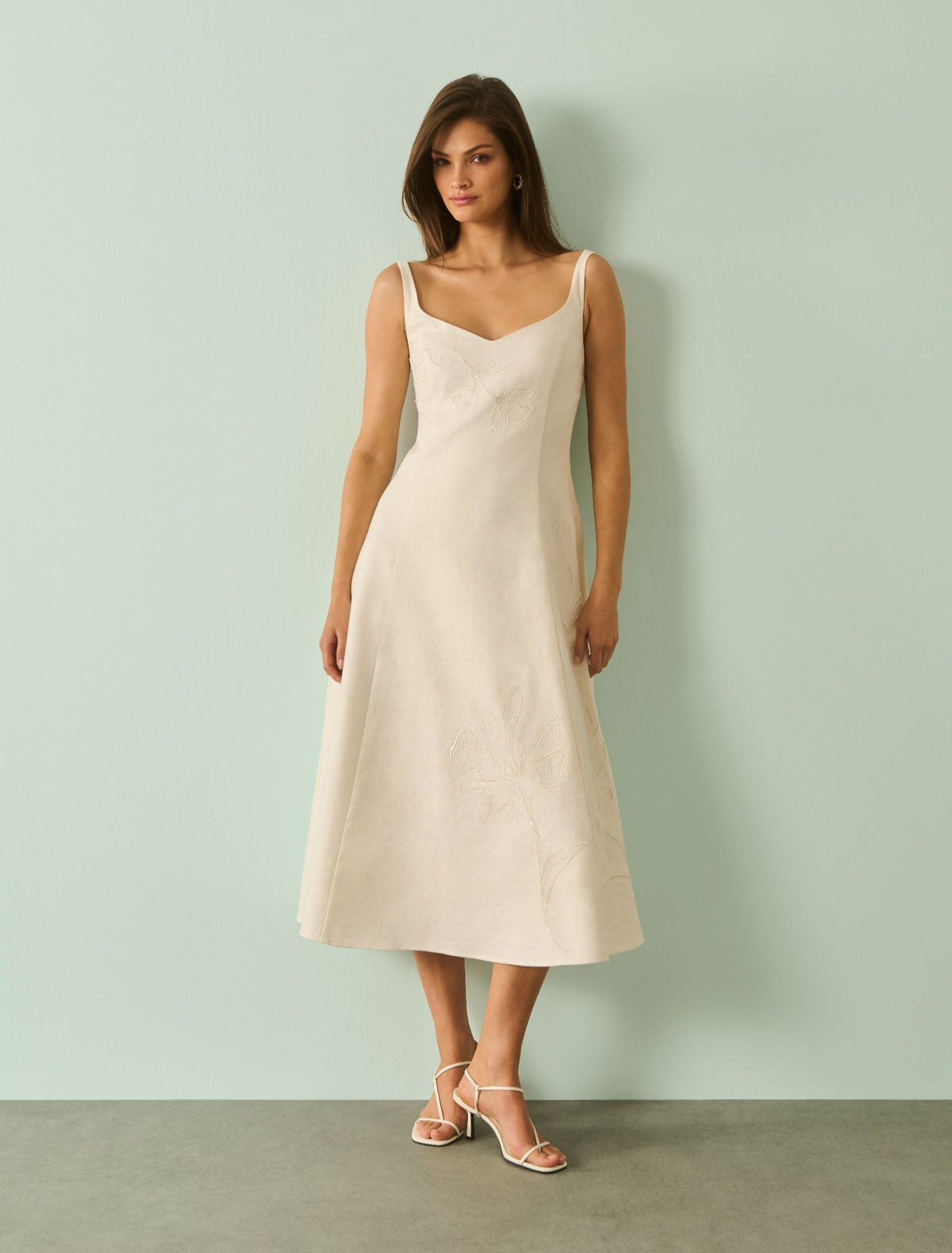 Carla Embroidery Sequin Midi Dress Forever New