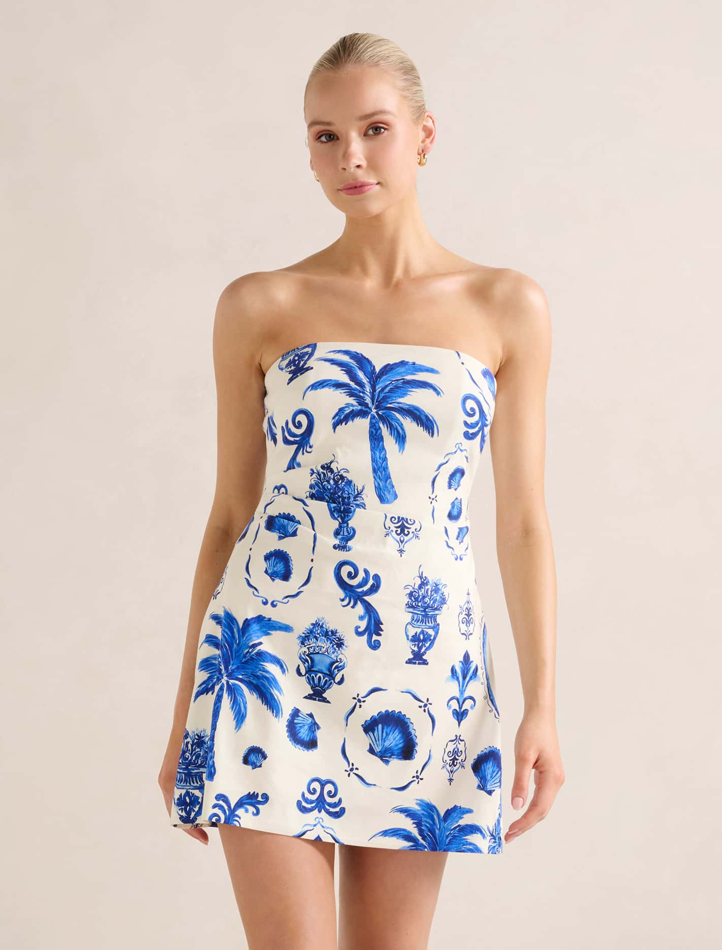 Ginny Stretch Linen Mini Dress Hydra Tile Forever New