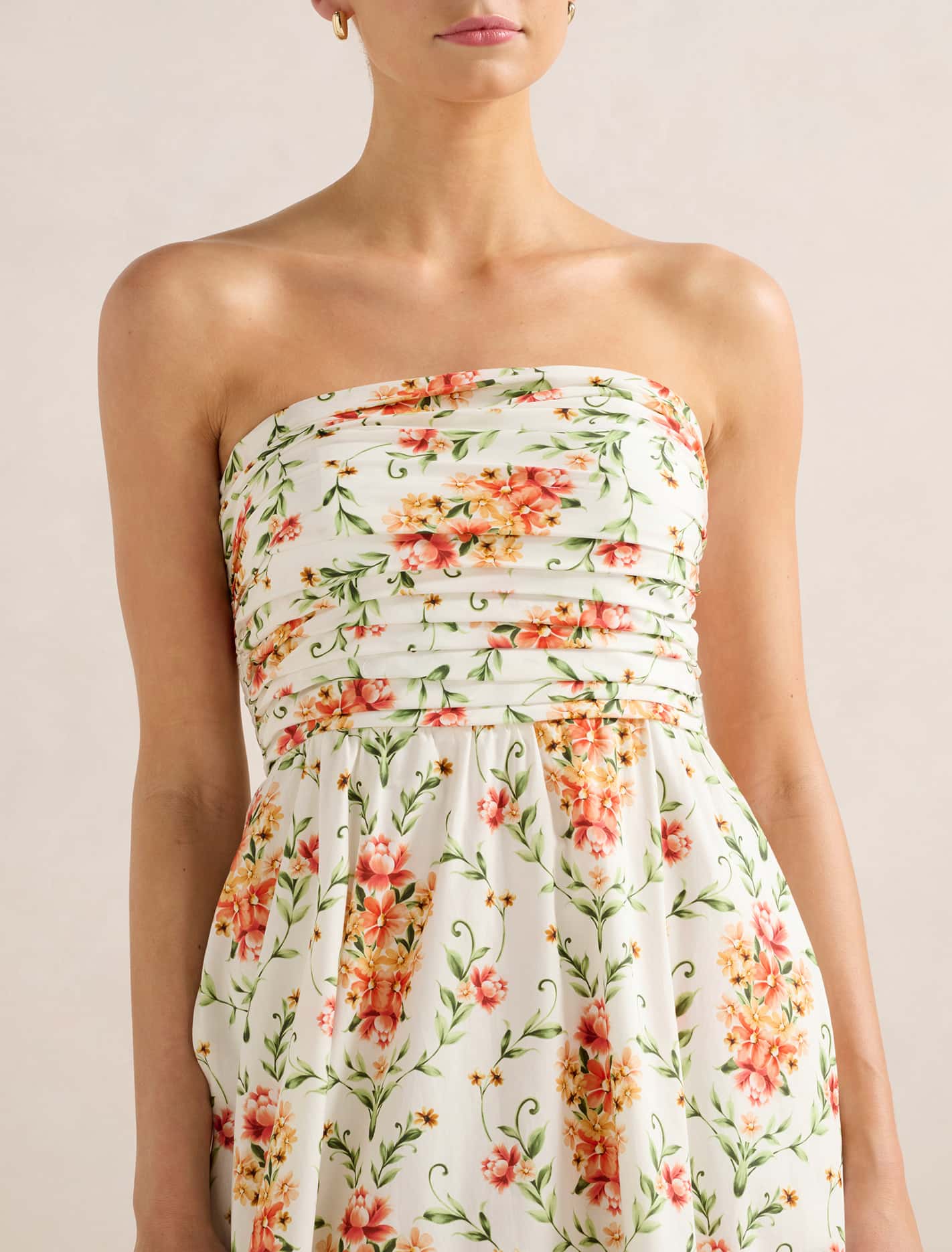 Matisse Ruched Strapless Cotton Midi Dress Forever New