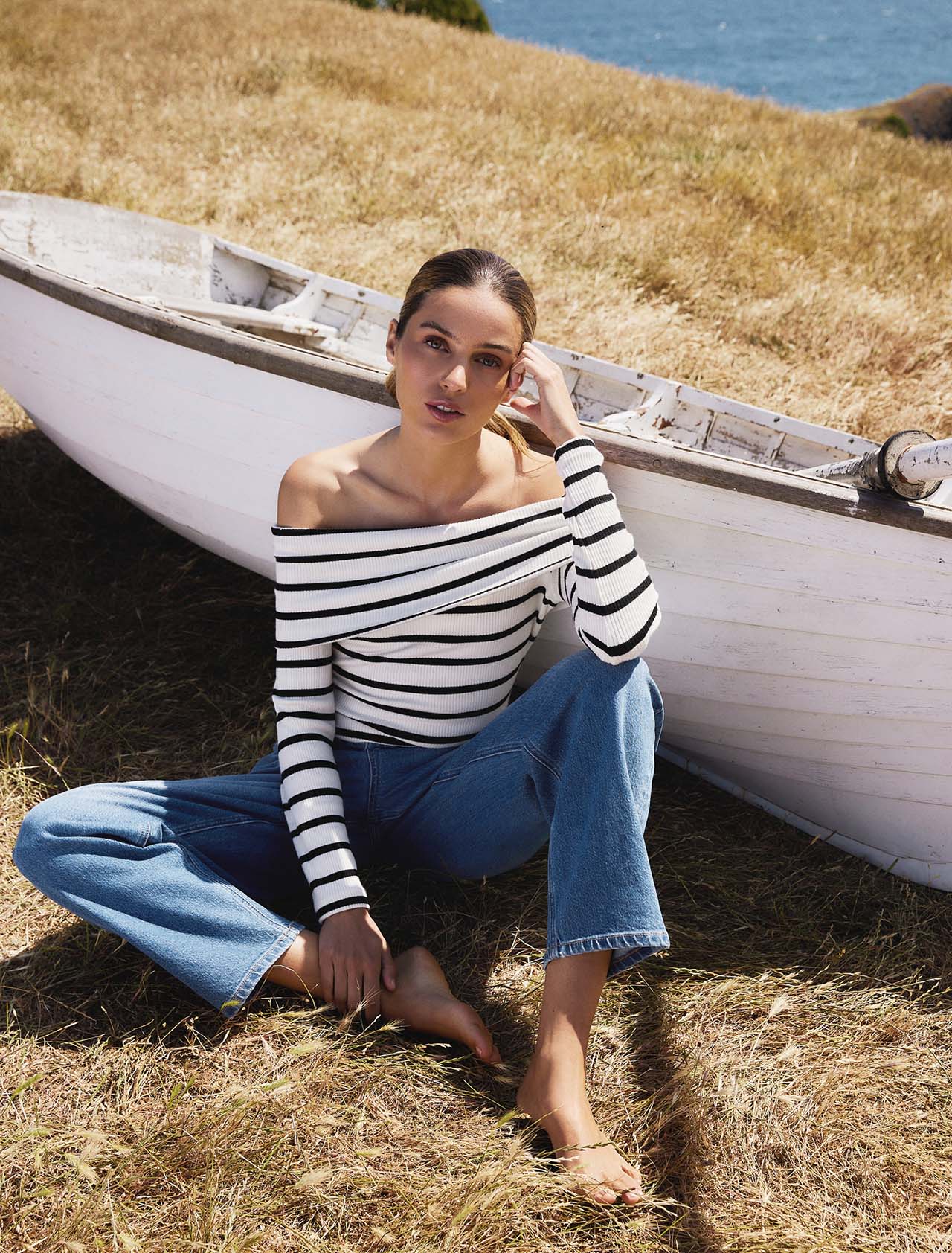 Louise Ribbed Long Sleeve Bardot Top Forever New