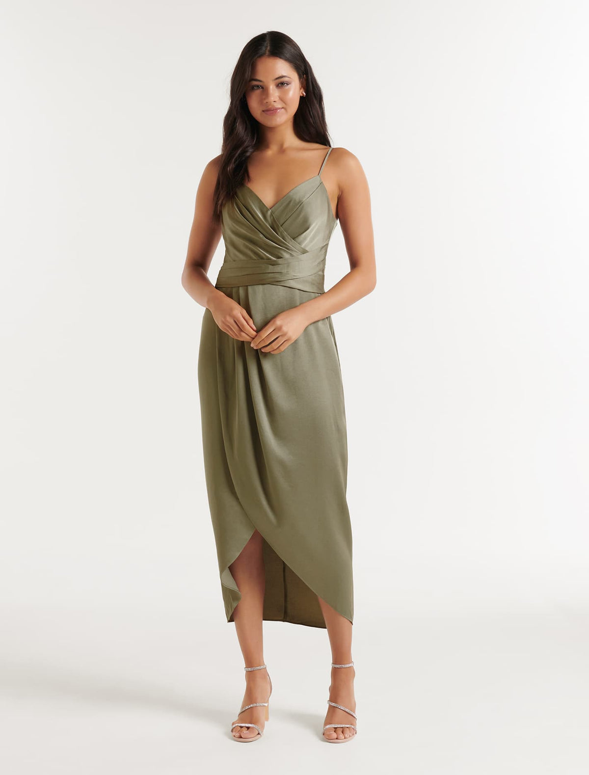 Amanda Drape Satin Midi Dress Forever New
