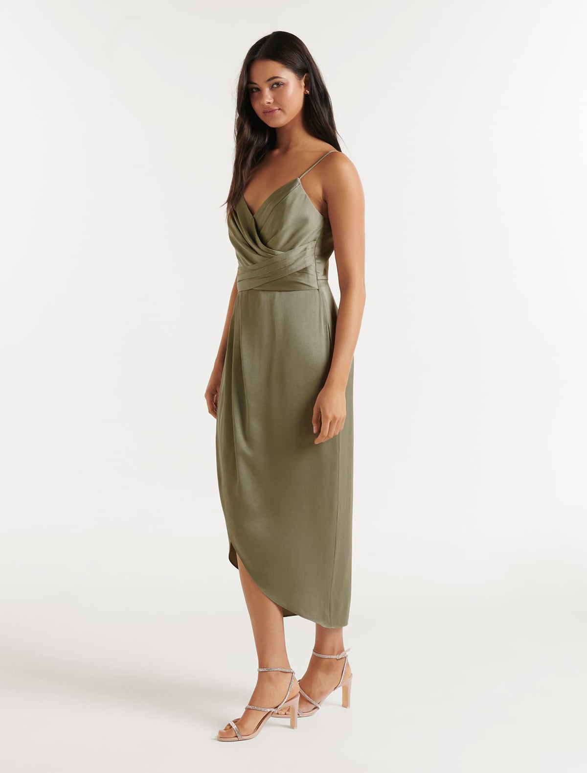 Amanda Drape Satin Midi Dress Forever New
