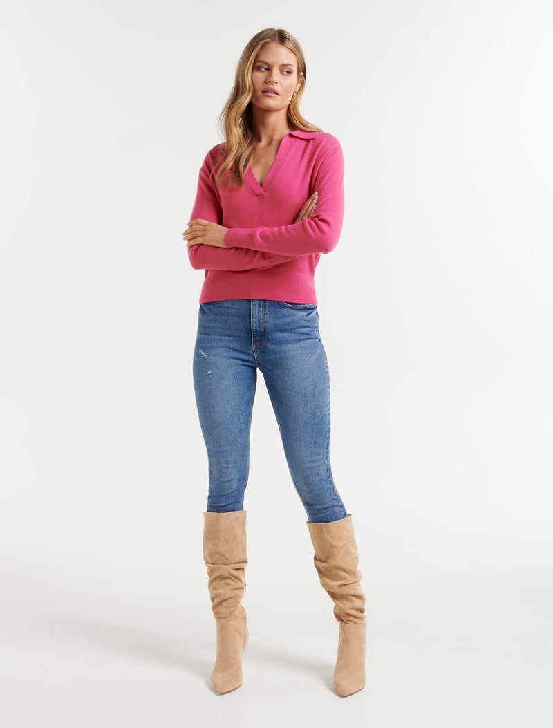 Sonia Polo Knit Jumper Pink Peacock | Forever New