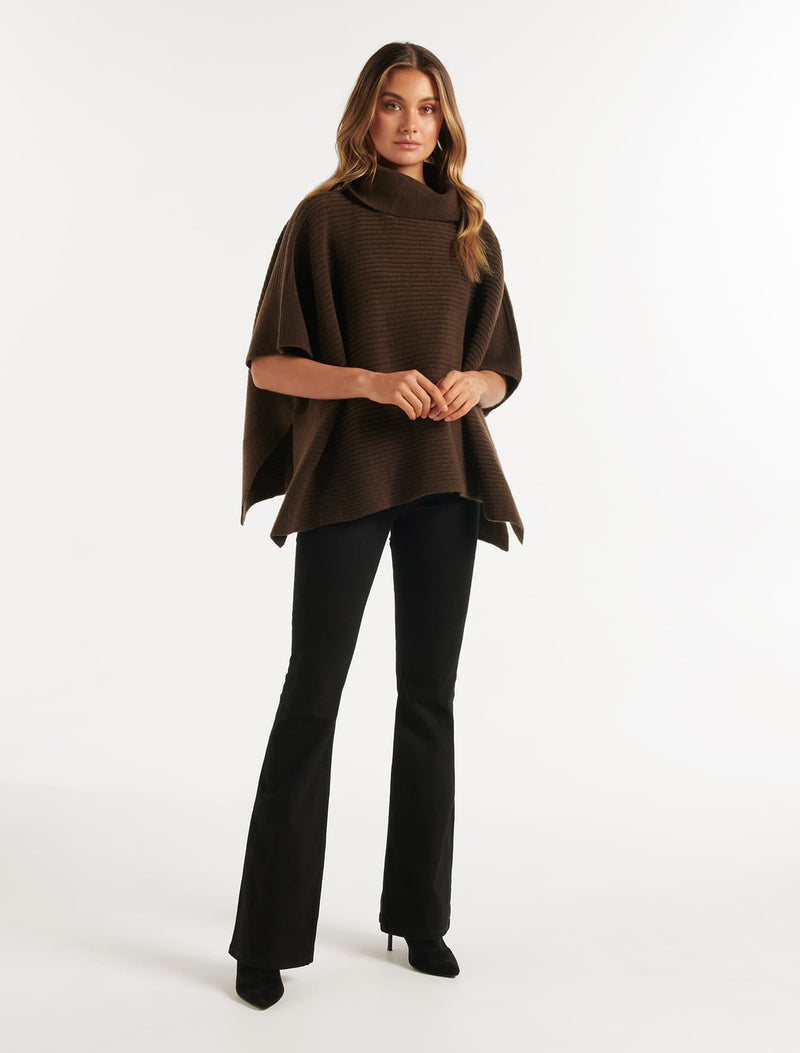 Honey Horizontal Rib Poncho Forever New
