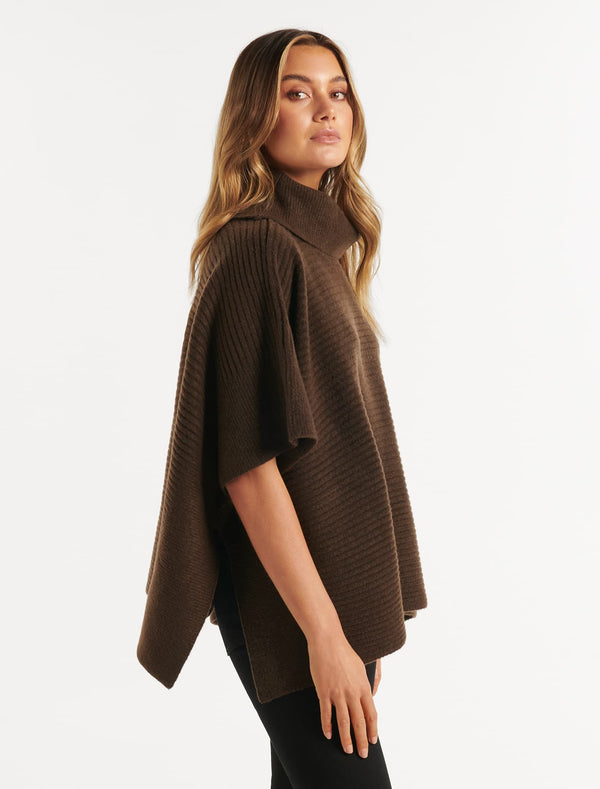 Honey Horizontal Rib Poncho Forever New