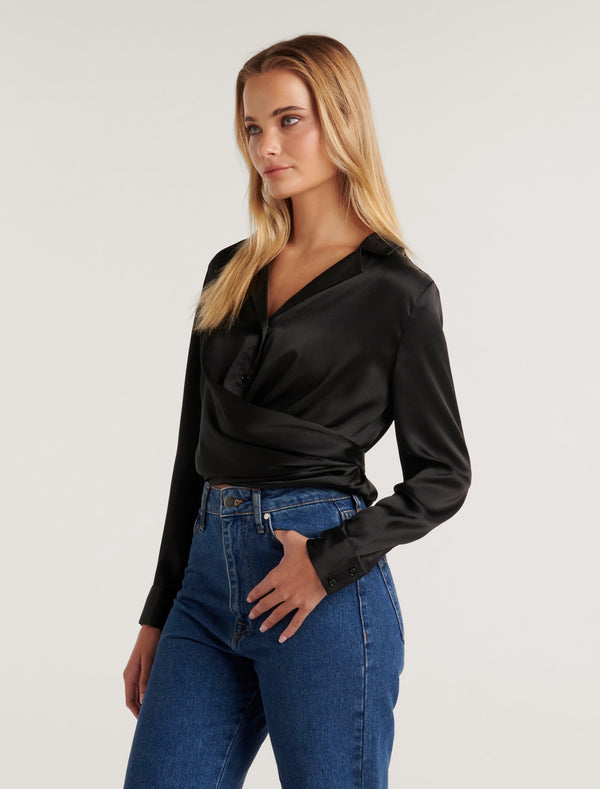 Shelby Satin Tie Wrap Blouse Forever New