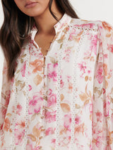 Fifi Printed Trim Spliced Blouse Forever New