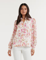 Fifi Printed Trim Spliced Blouse Forever New