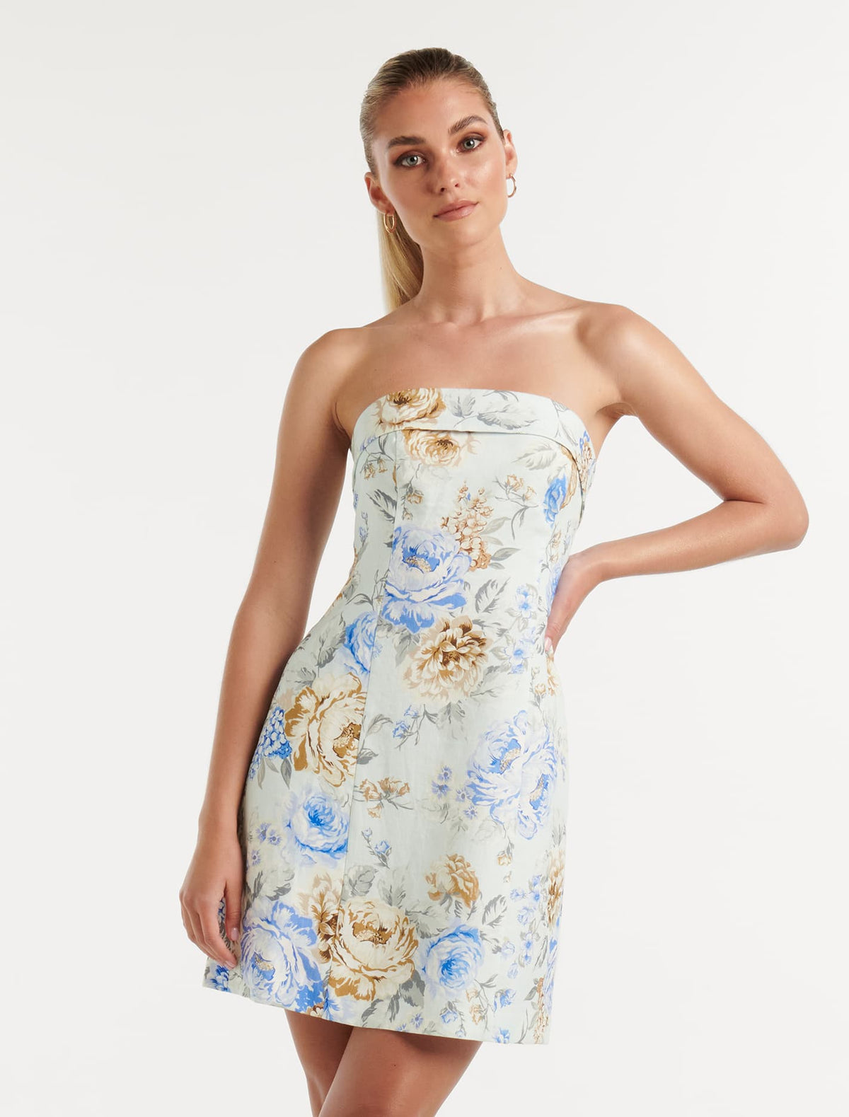 Sadie Strapless Linen Mini Dress Forever New