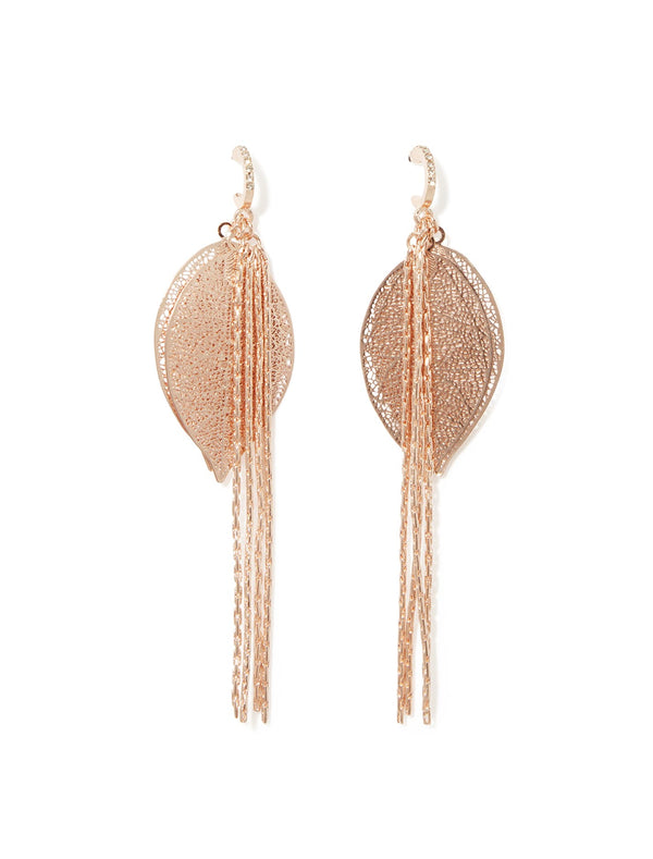 Anna Filagree Leaf & Chain Earrings Forever New