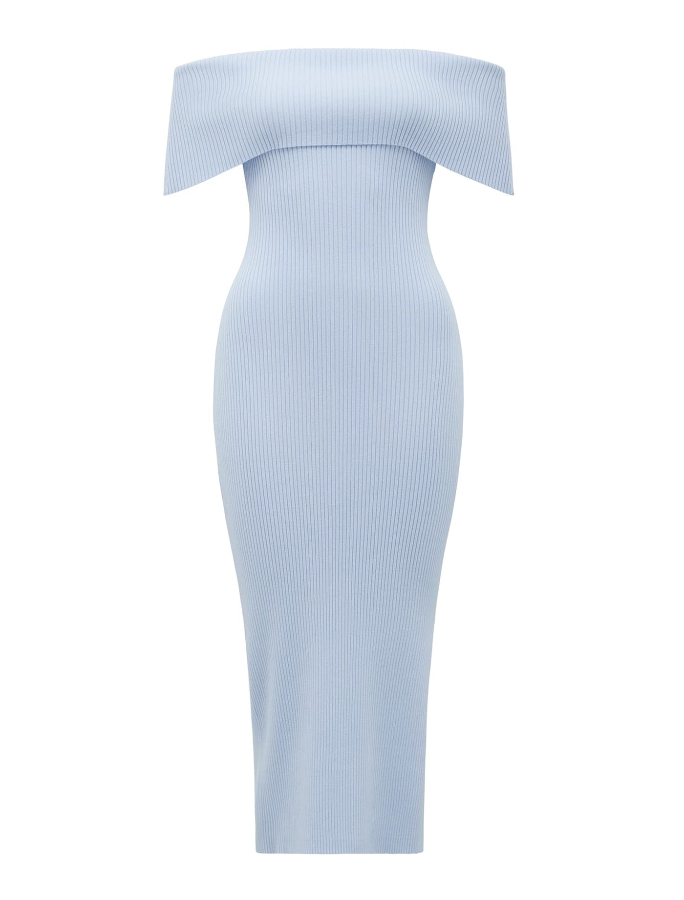Naomi Bardot Column Knit Dress Baby Blue Forever New